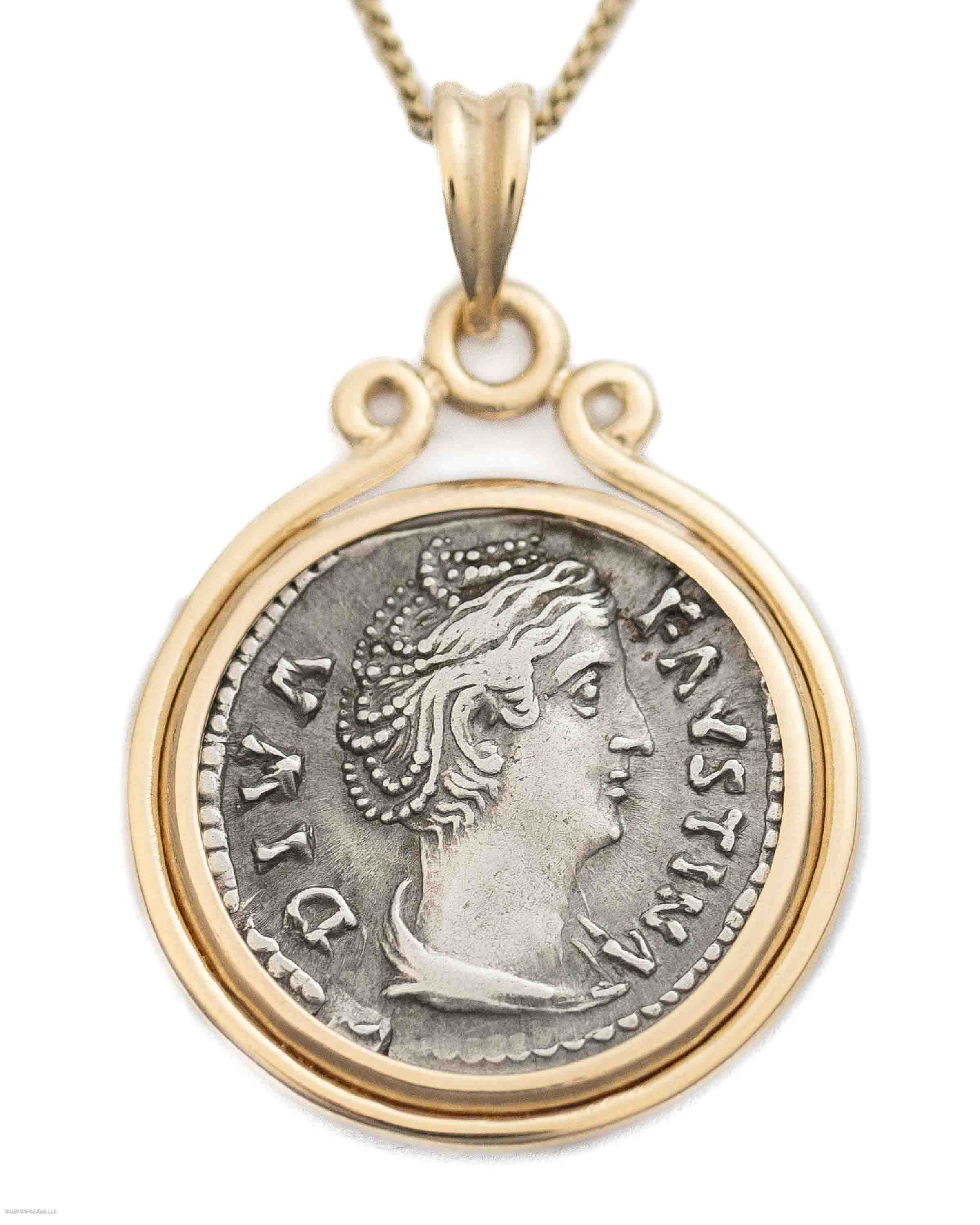 14k Gold Genuine Ancient Roman Coin Necklace (Diva Faustina; 141 A.D.)