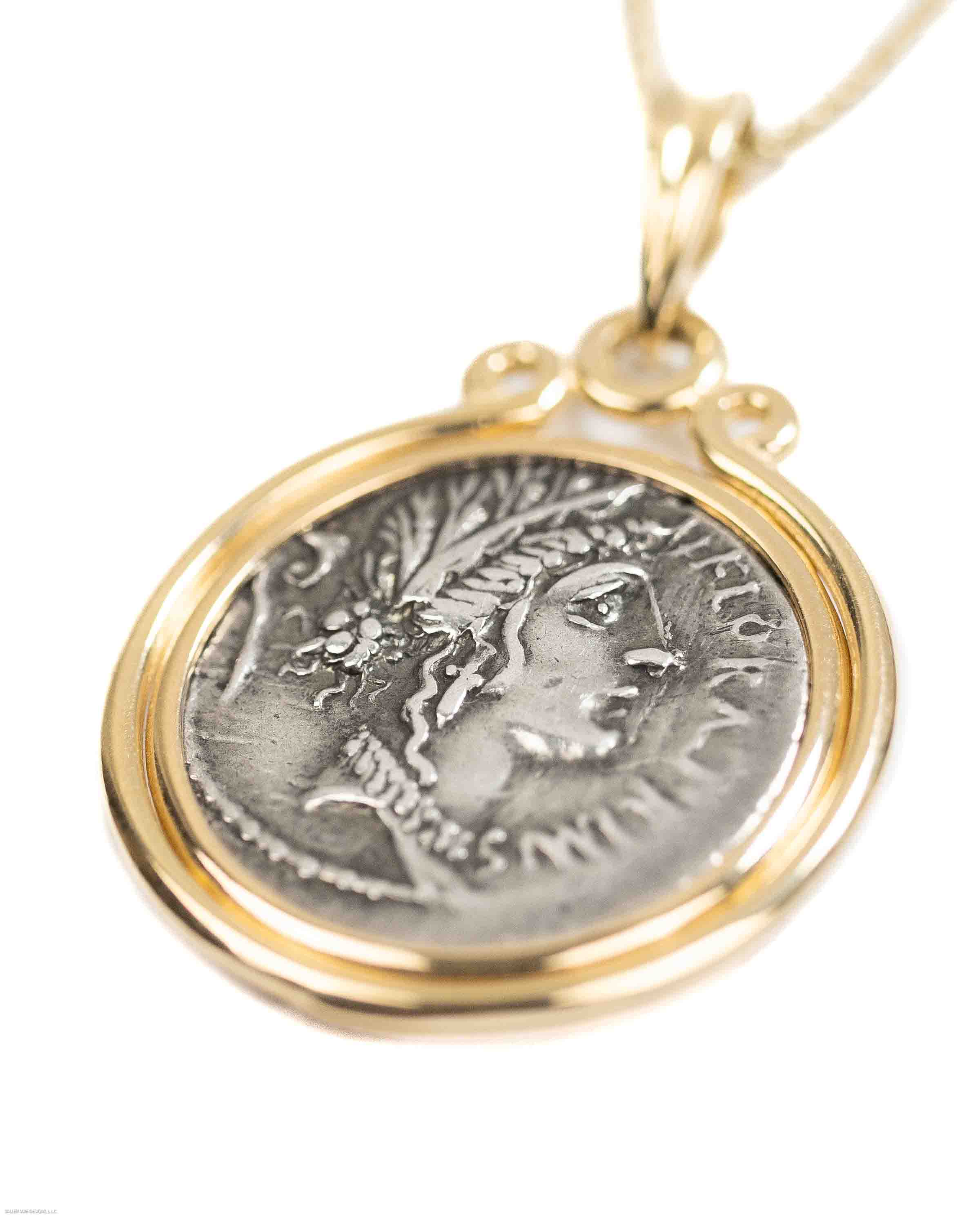 14k Gold Genuine Ancient Roman Coin Necklace (Flora; 57 B.C.)