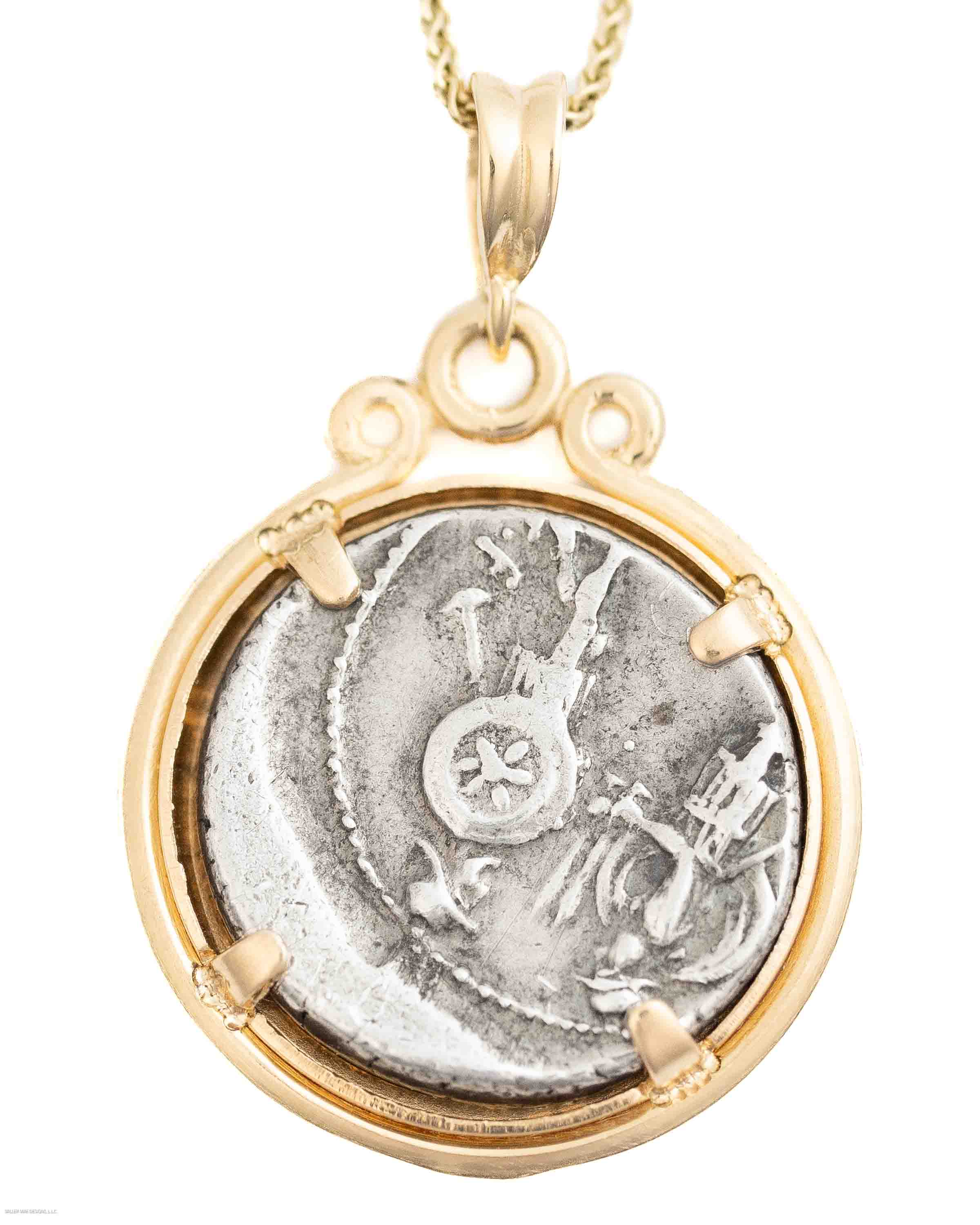 14k Gold Genuine Ancient Roman Coin Necklace (Flora; 57 B.C.)