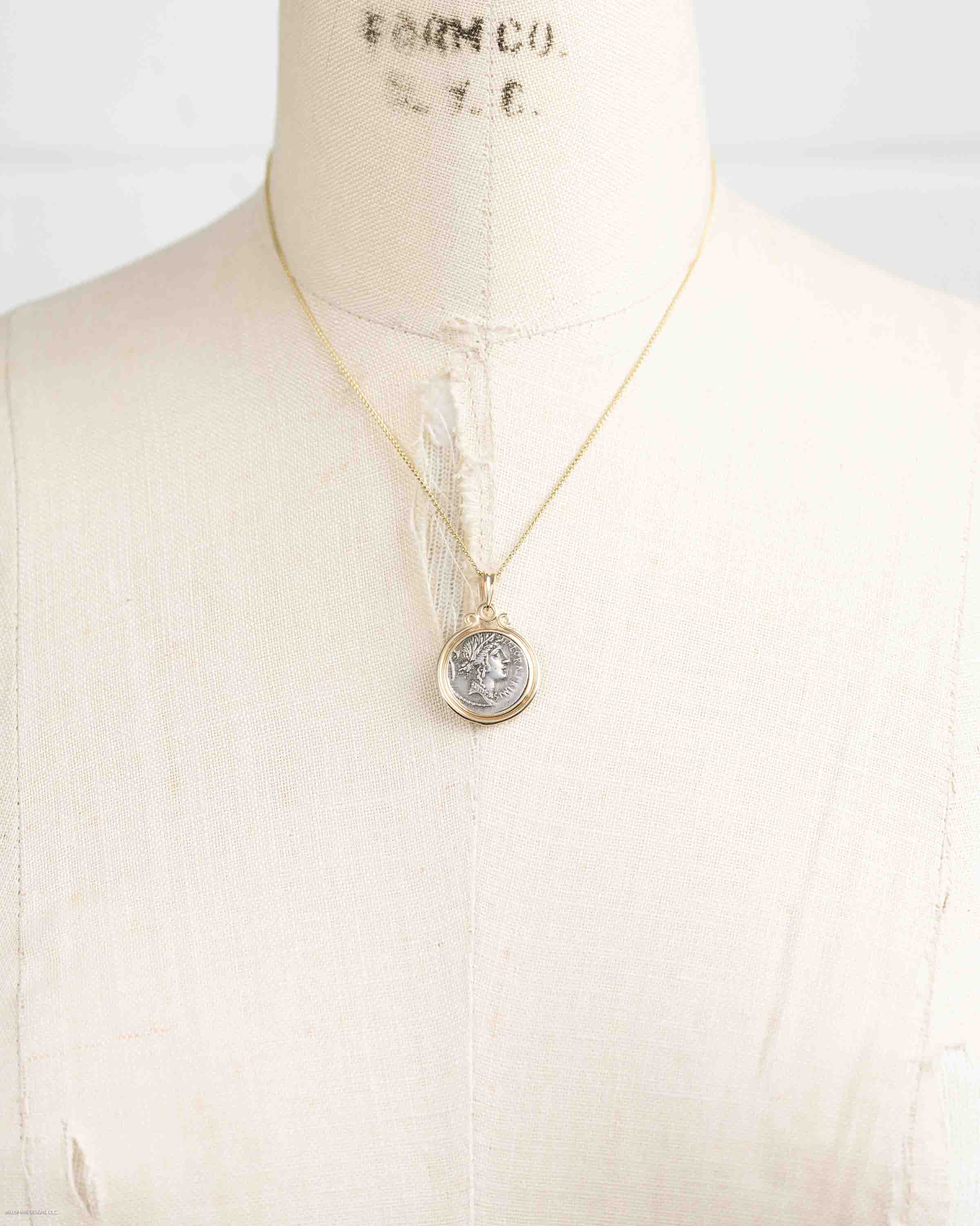 14k Gold Genuine Ancient Roman Coin Necklace (Flora; 57 B.C.)