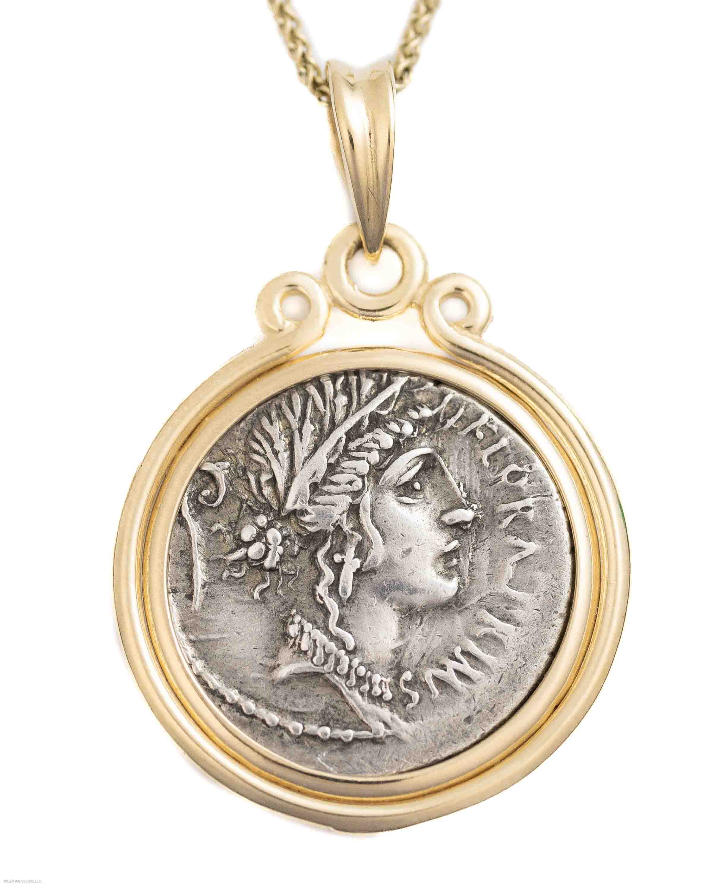 14k Gold Genuine Ancient Roman Coin Necklace (Flora; 57 B.C.)