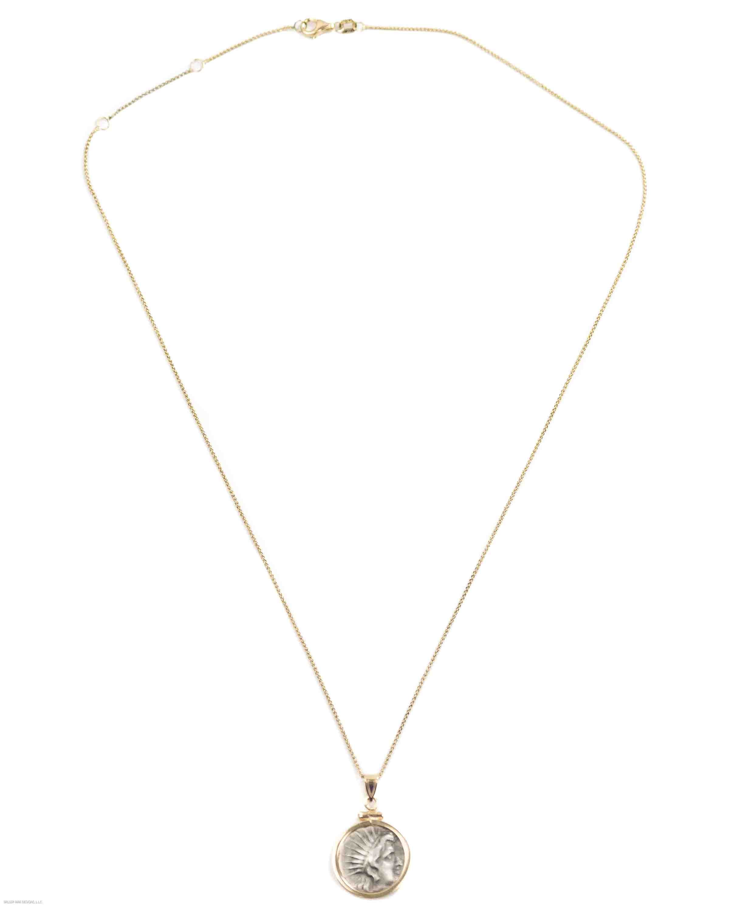 14k Gold Genuine Ancient Greek Coin Necklace (Helios; 188-170 B.C.)