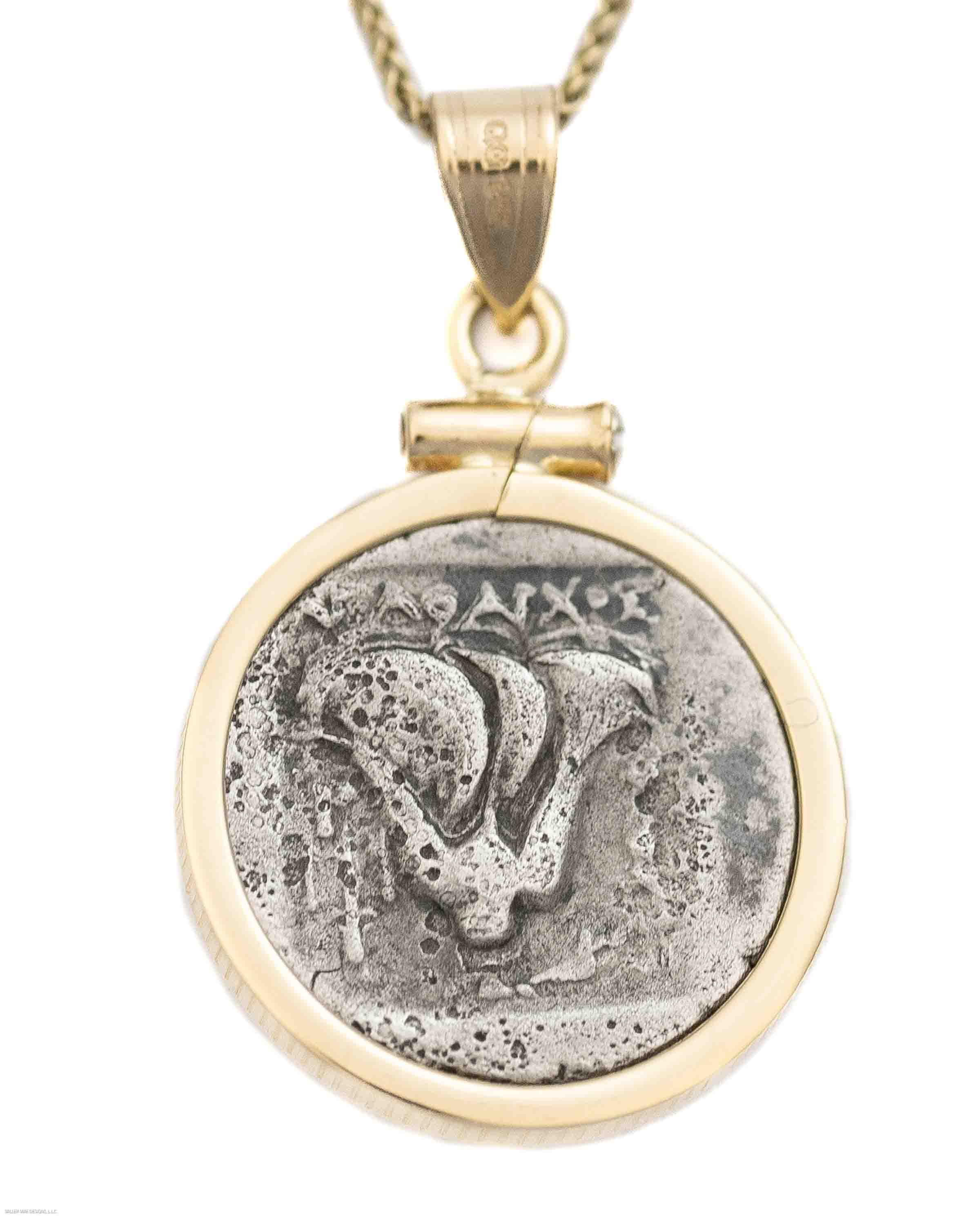 14k Gold Genuine Ancient Greek Coin Necklace (Helios; 188-170 B.C.)