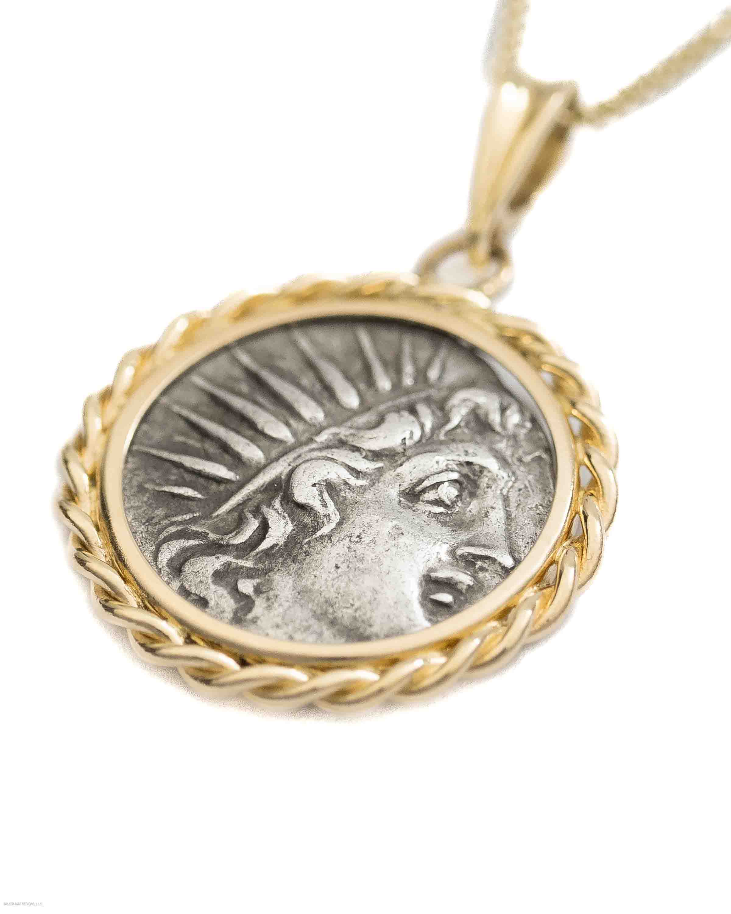 14k Gold Genuine Ancient Greek Coin Necklace (Helios; 170-150 B.C.)