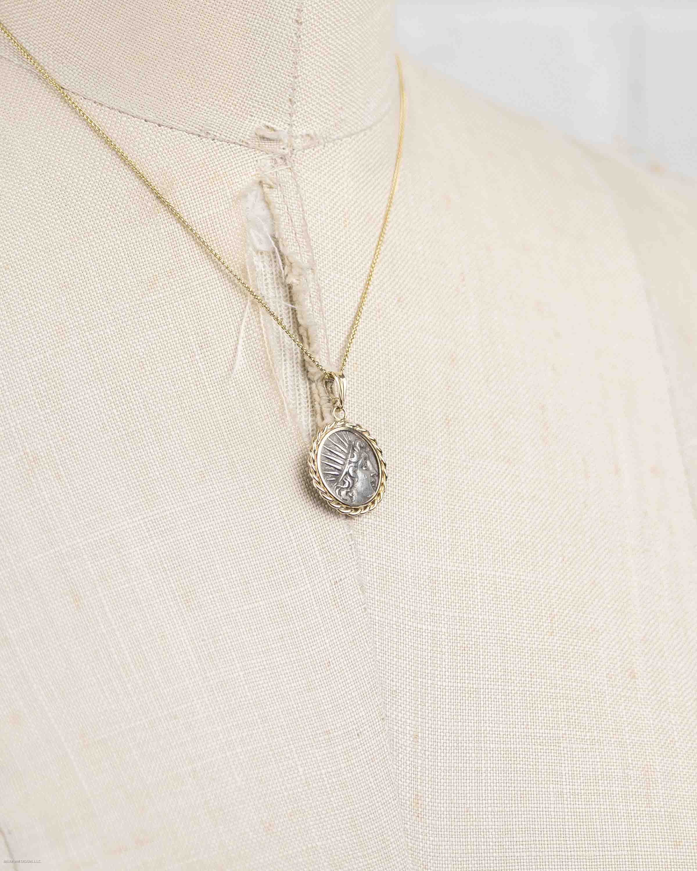 14k Gold Genuine Ancient Greek Coin Necklace (Helios; 170-150 B.C.)