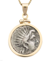 14k Gold Genuine Ancient Greek Coin Necklace (Helios; 188-170 B.C.)