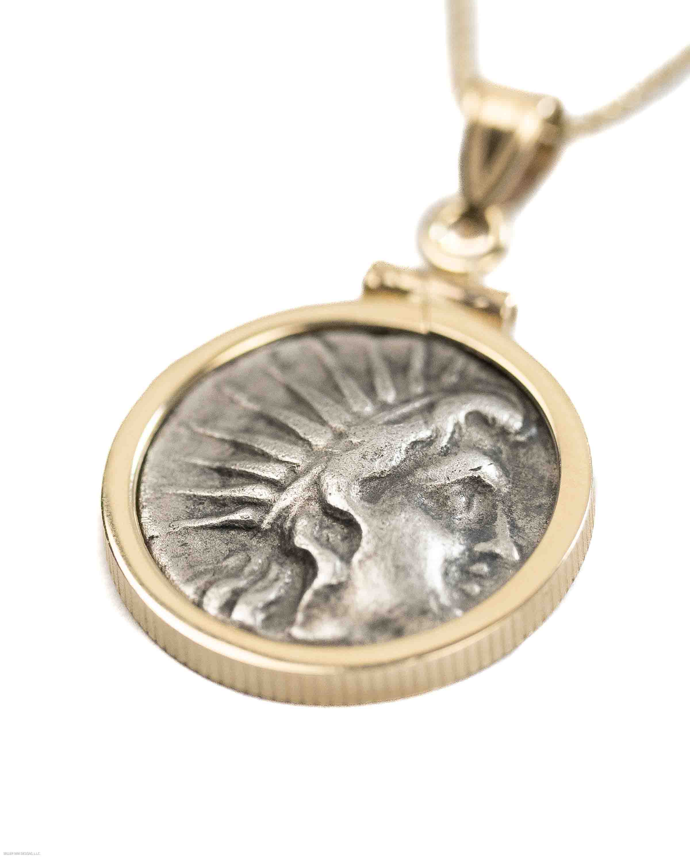 14k Gold Genuine Ancient Greek Coin Necklace (Helios; 188-170 B.C.)