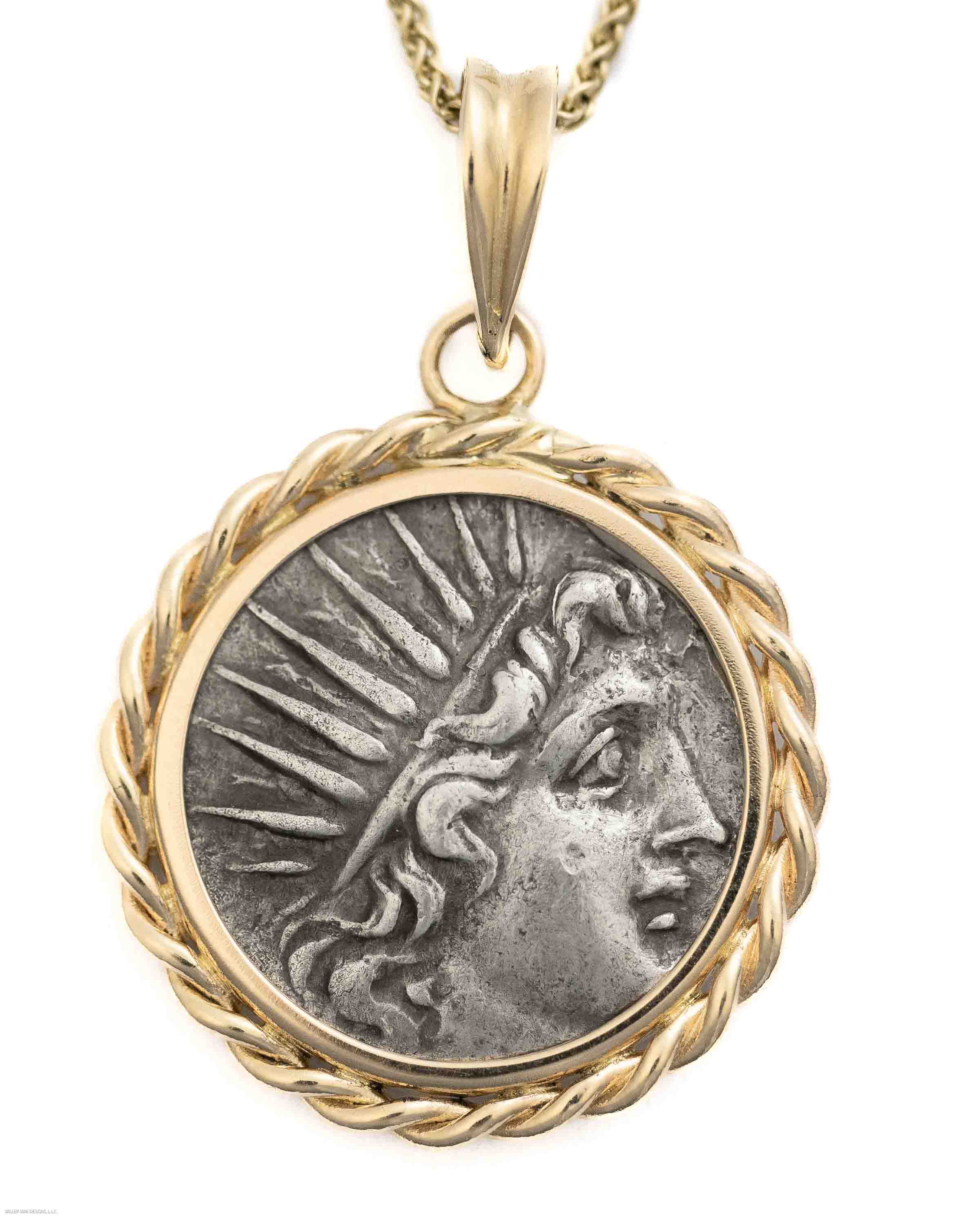 14k Gold Genuine Ancient Greek Coin Necklace (Helios; 170-150 B.C.)