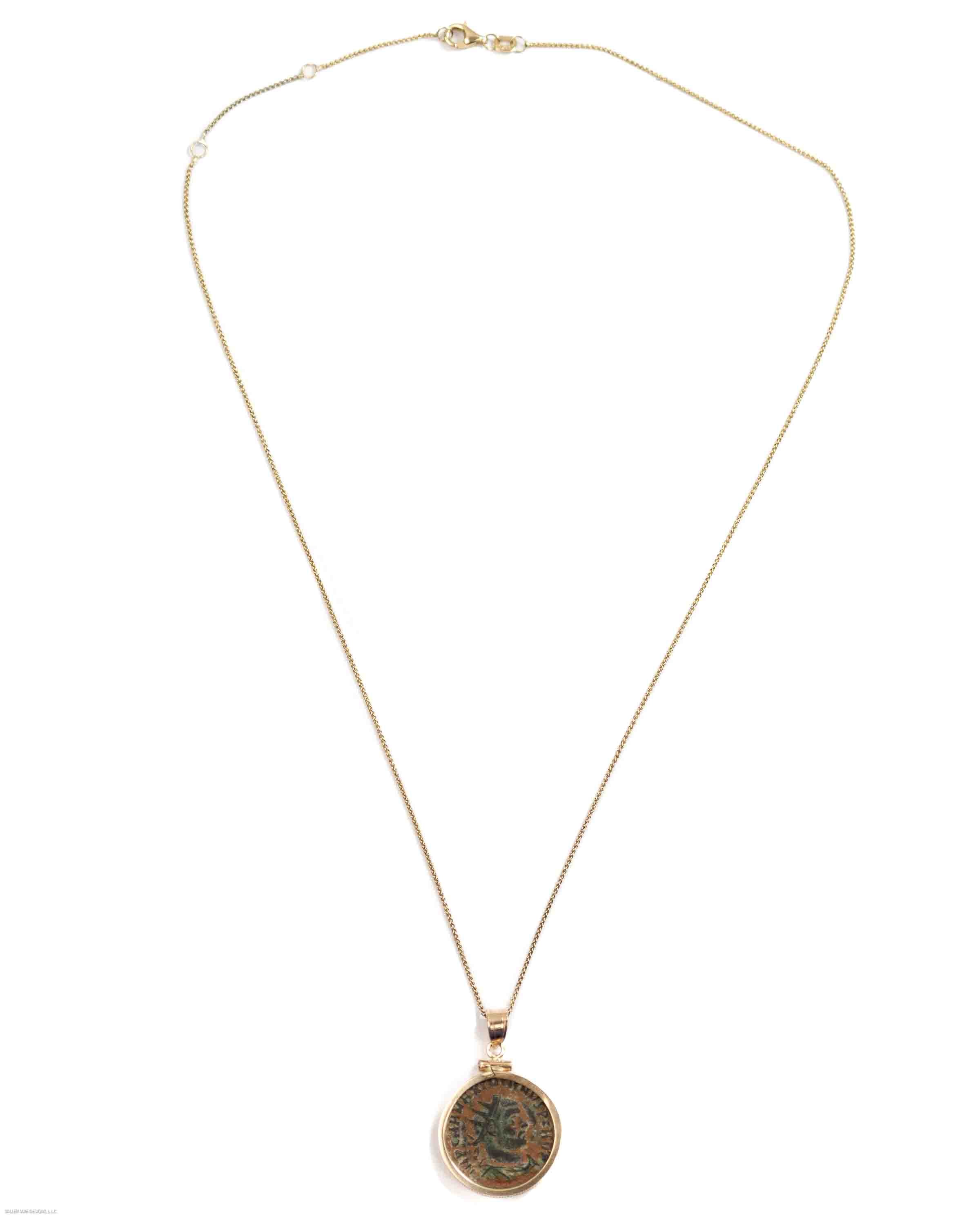 14k Gold Genuine Ancient Roman Coin Necklace (Maximianus; 295-299 A.D.)