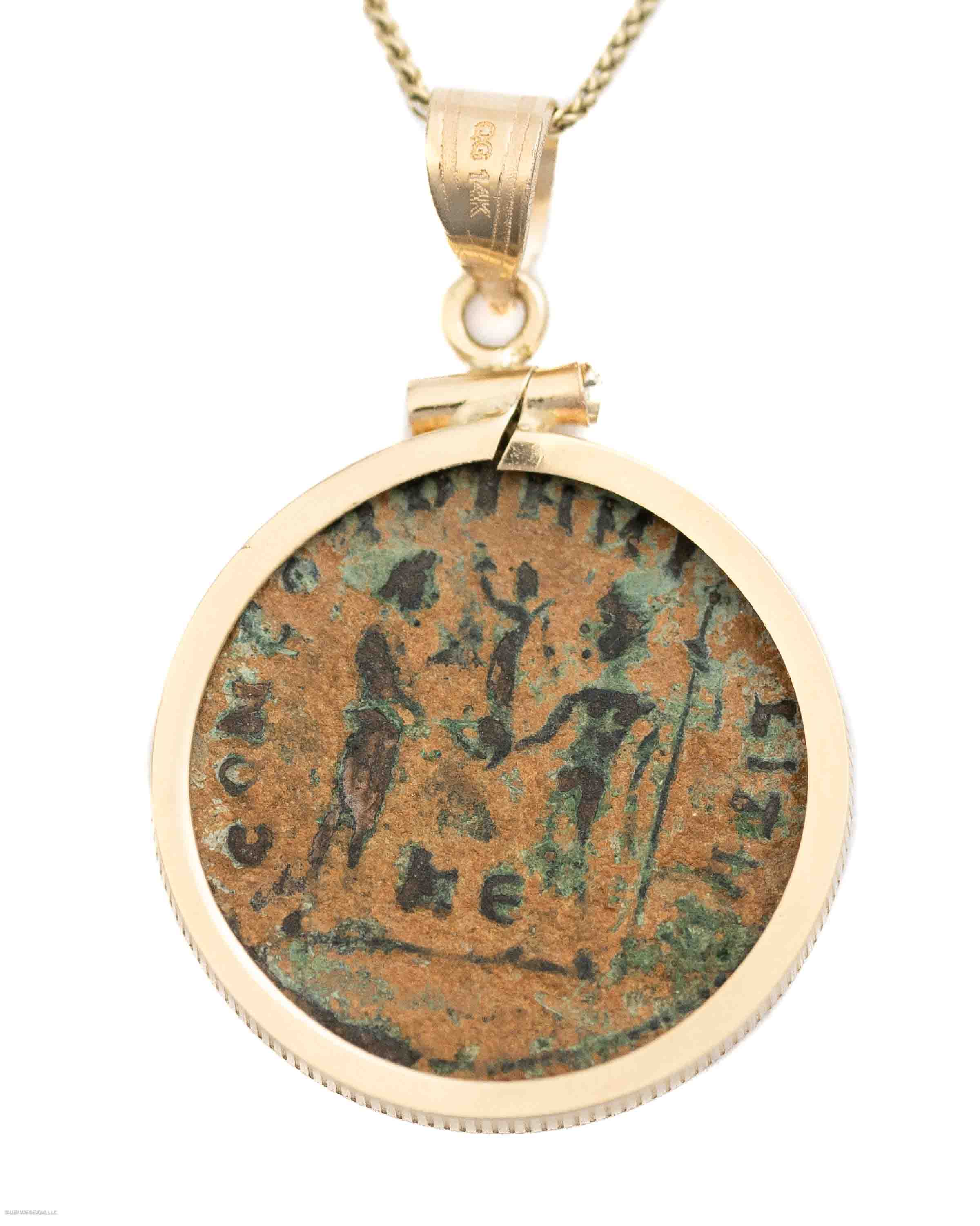 14k Gold Genuine Ancient Roman Coin Necklace (Maximianus; 295-299 A.D.)