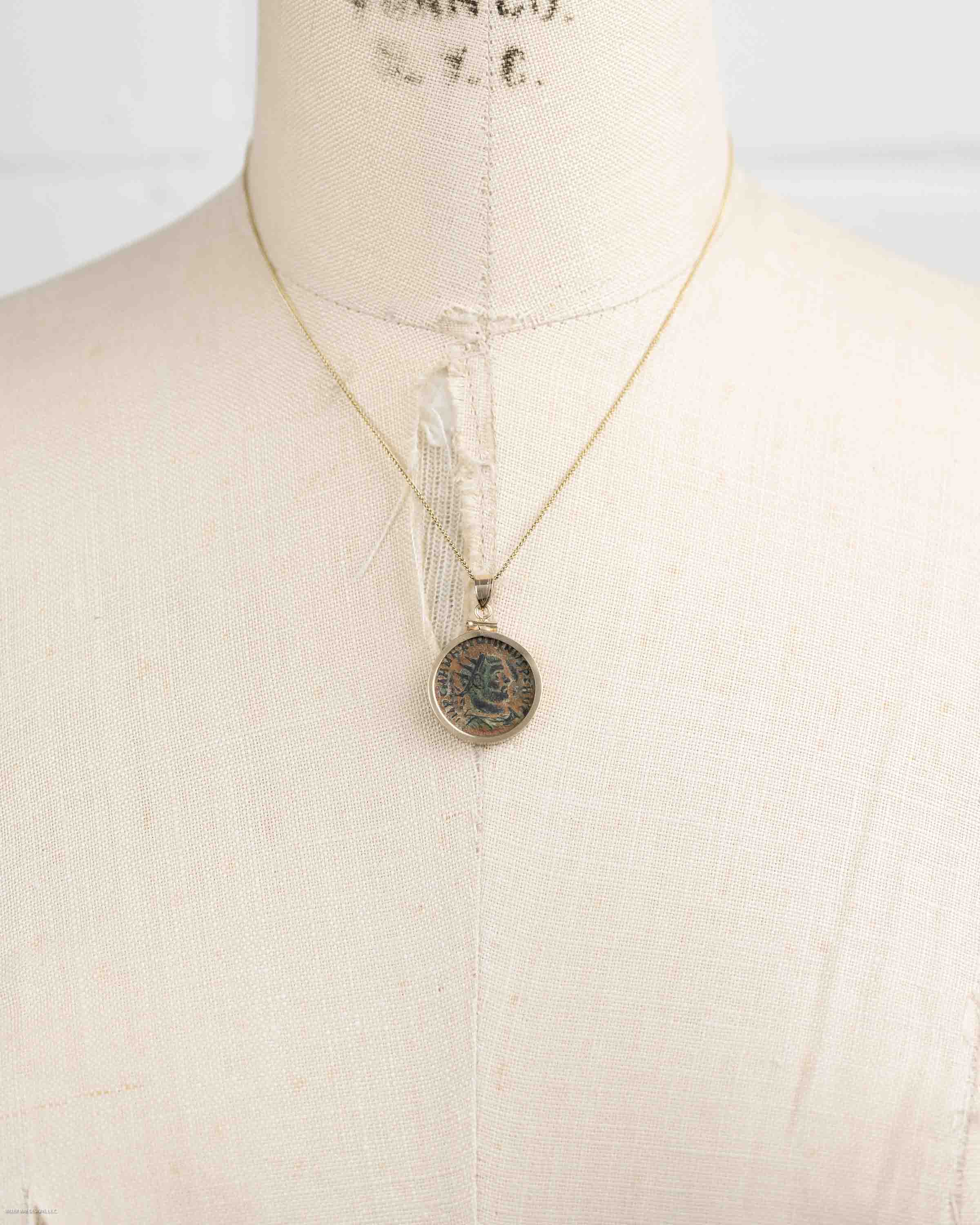 14k Gold Genuine Ancient Roman Coin Necklace (Maximianus; 295-299 A.D.)