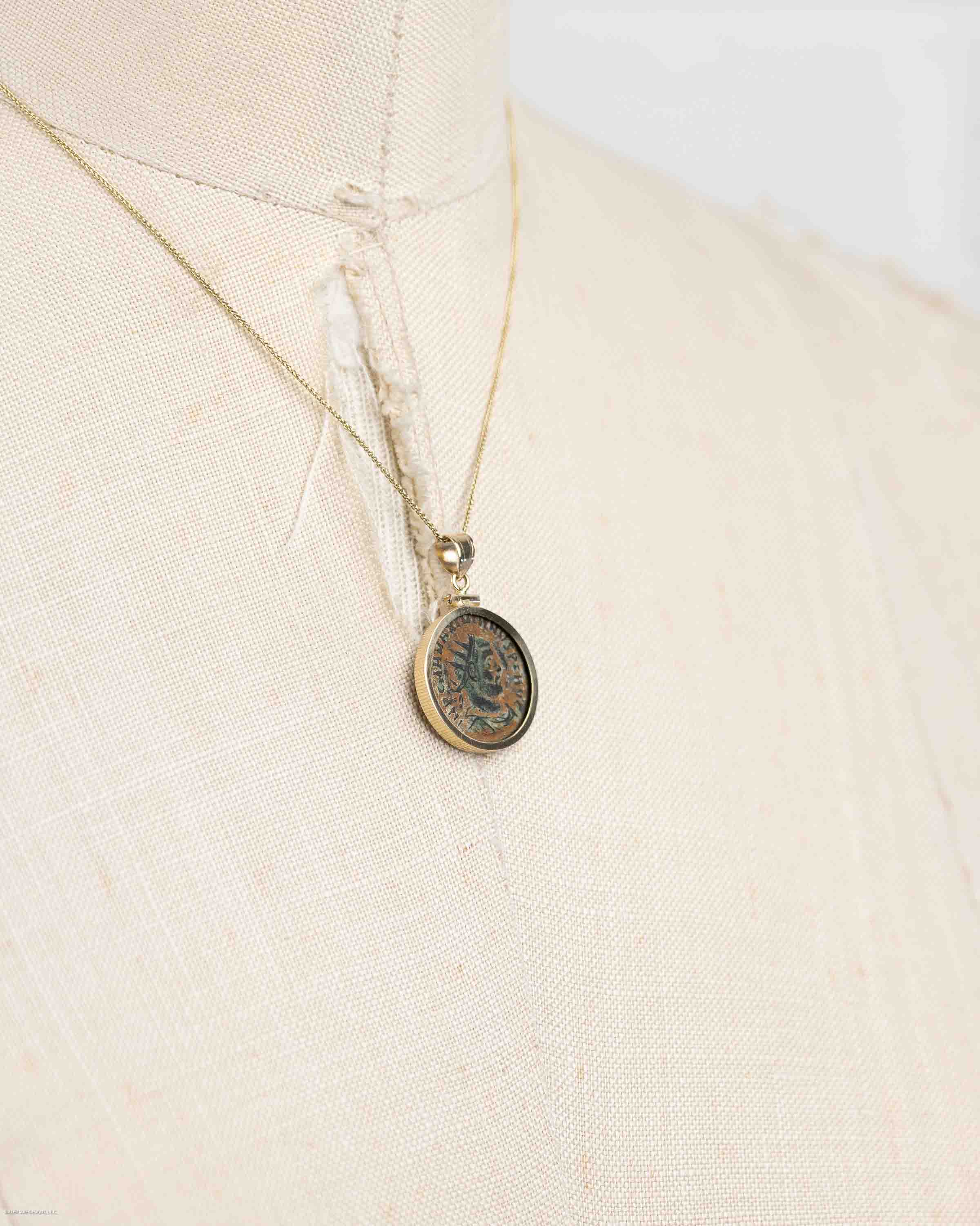 14k Gold Genuine Ancient Roman Coin Necklace (Maximianus; 295-299 A.D.)