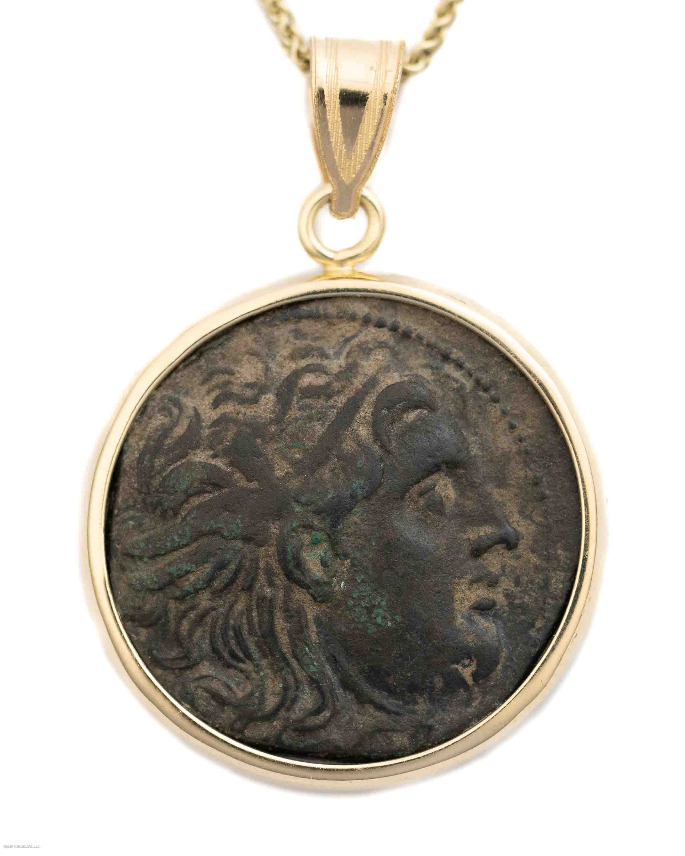 14k Gold Genuine Ancient Greek Coin Necklace (Medusa; 312-281 B.C.)