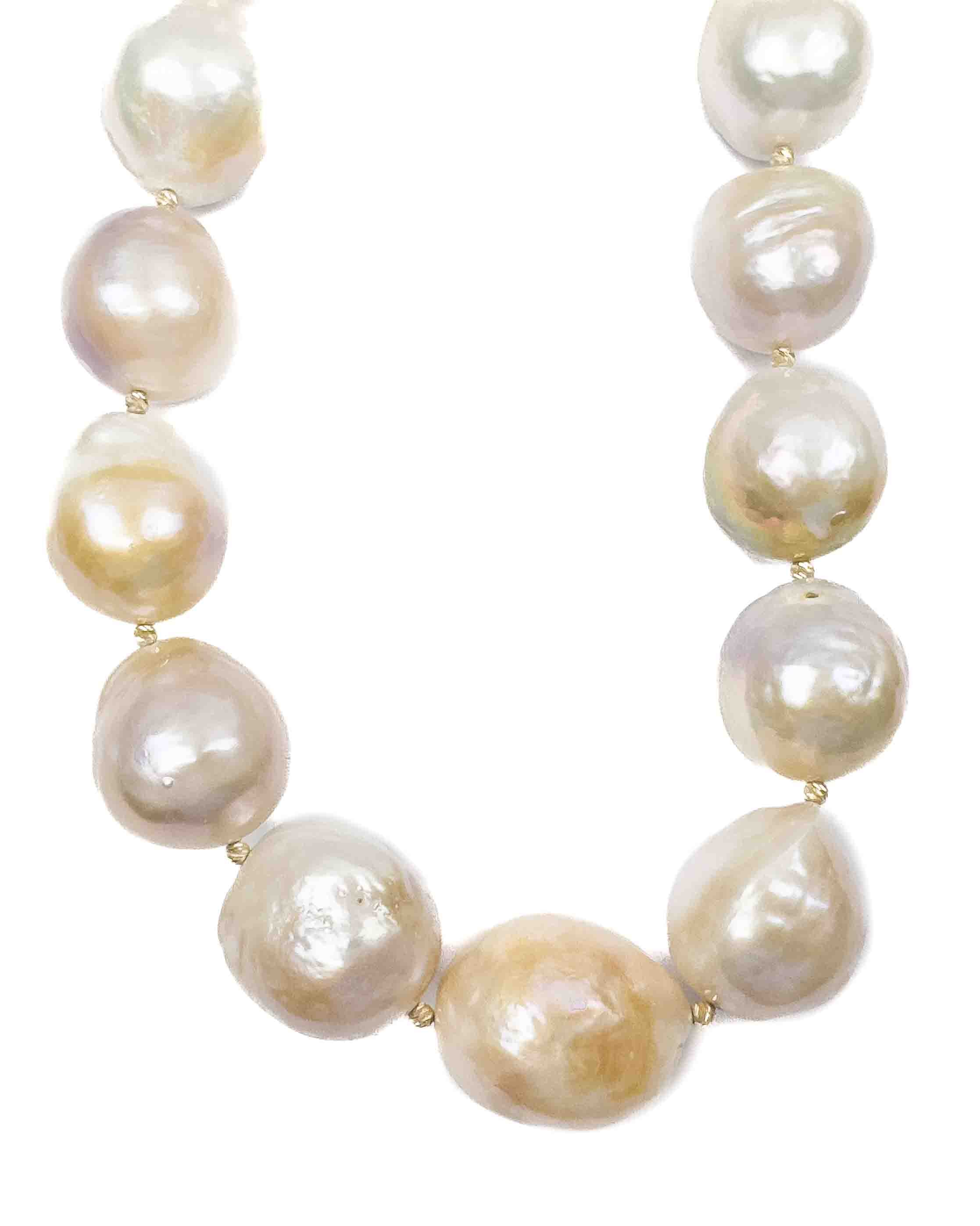 14k Gold Natural Baroque Pearl Statement Necklace