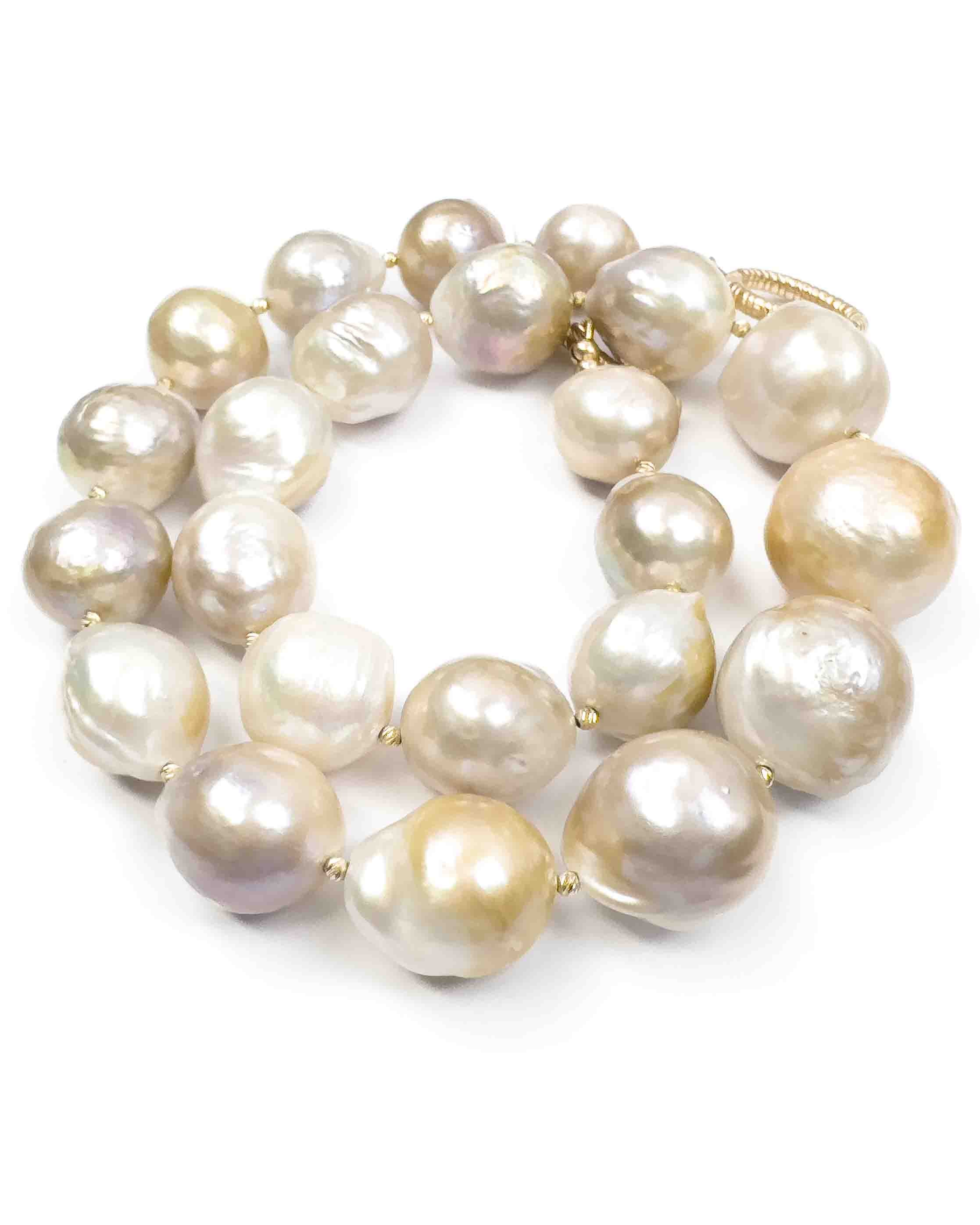 14k Gold Natural Baroque Pearl Statement Necklace