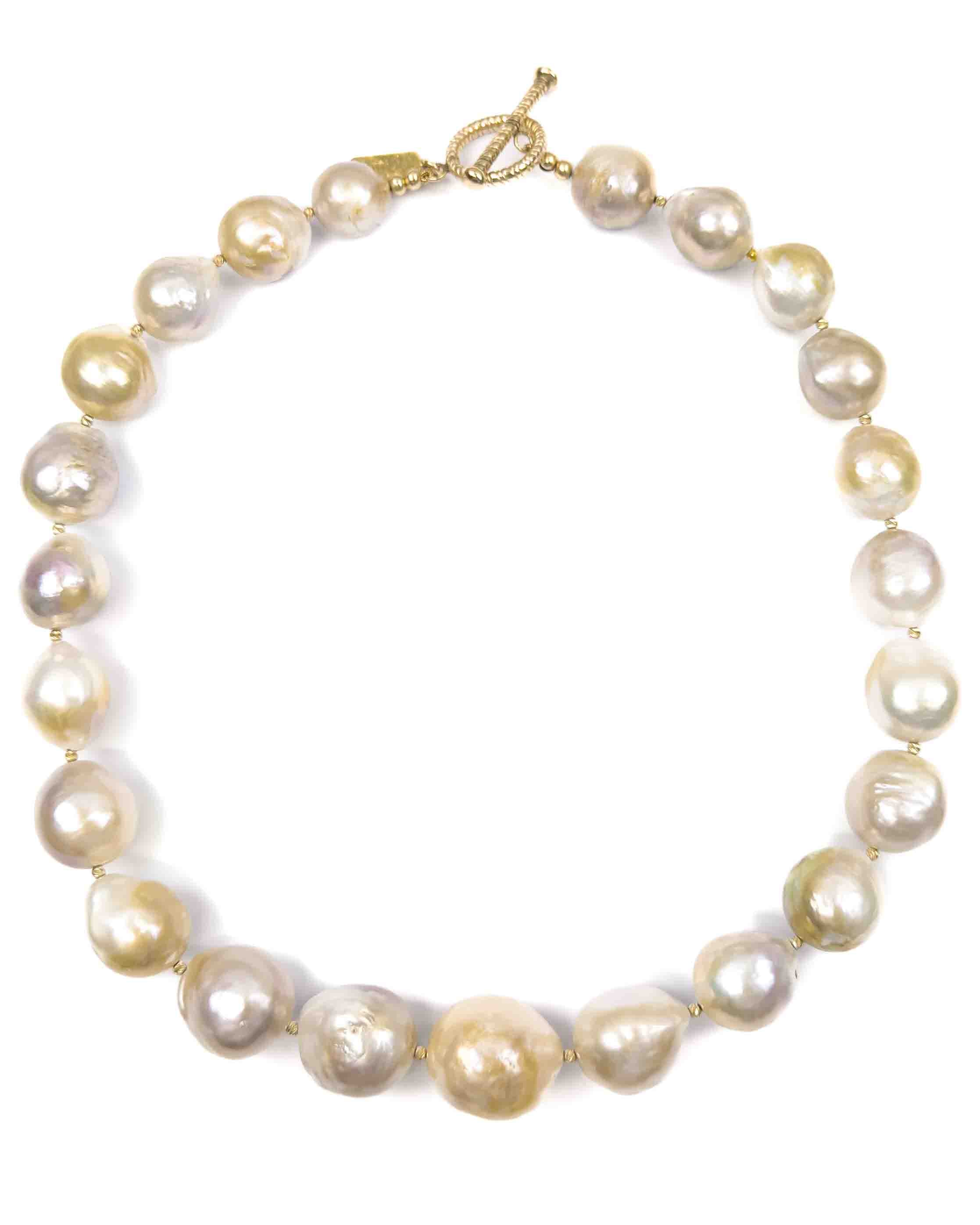 14k Gold Natural Baroque Pearl Statement Necklace