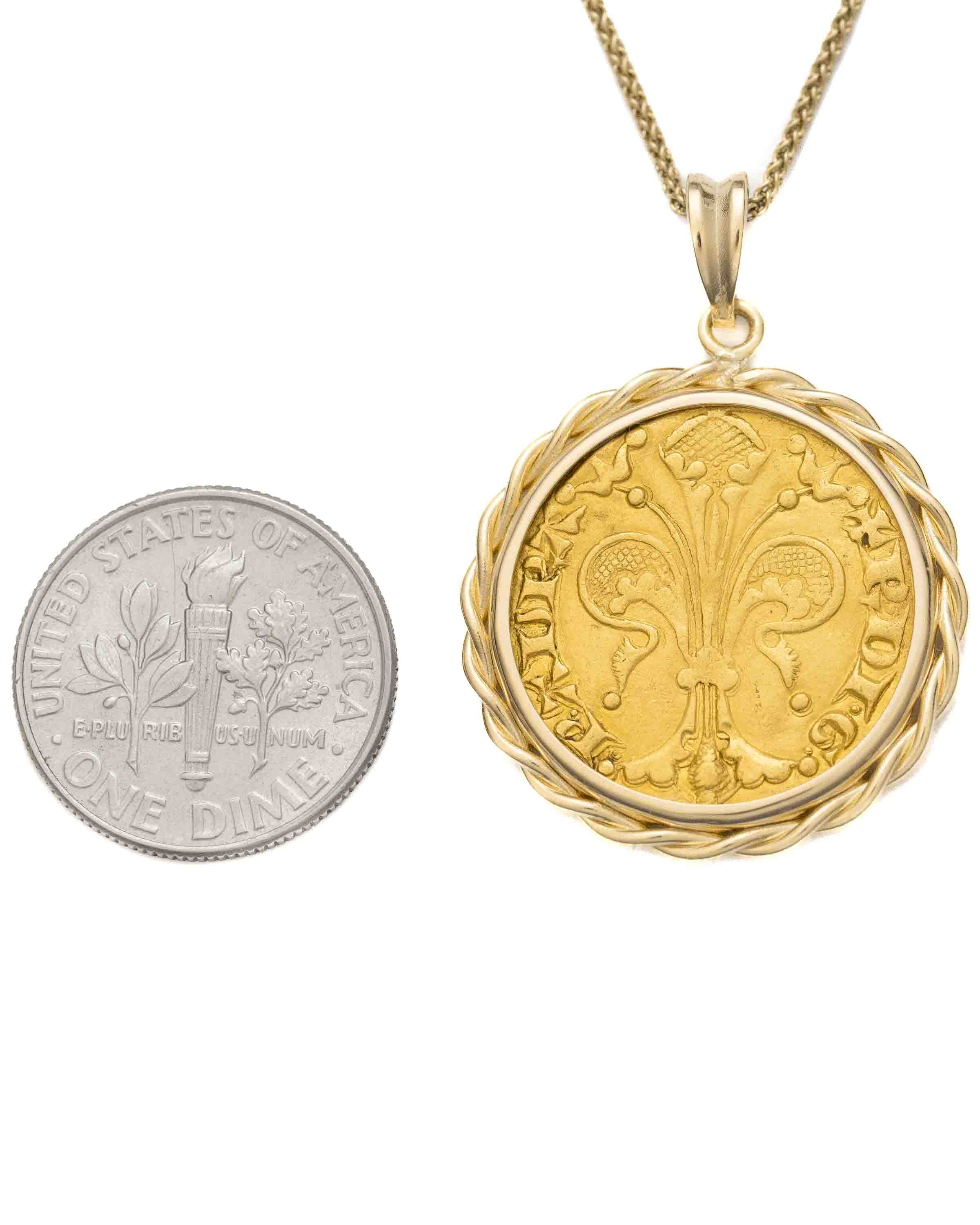 14k Gold Genuine Ancient French Coin Necklace (Gold Florin; 1314-1340 A.D.)