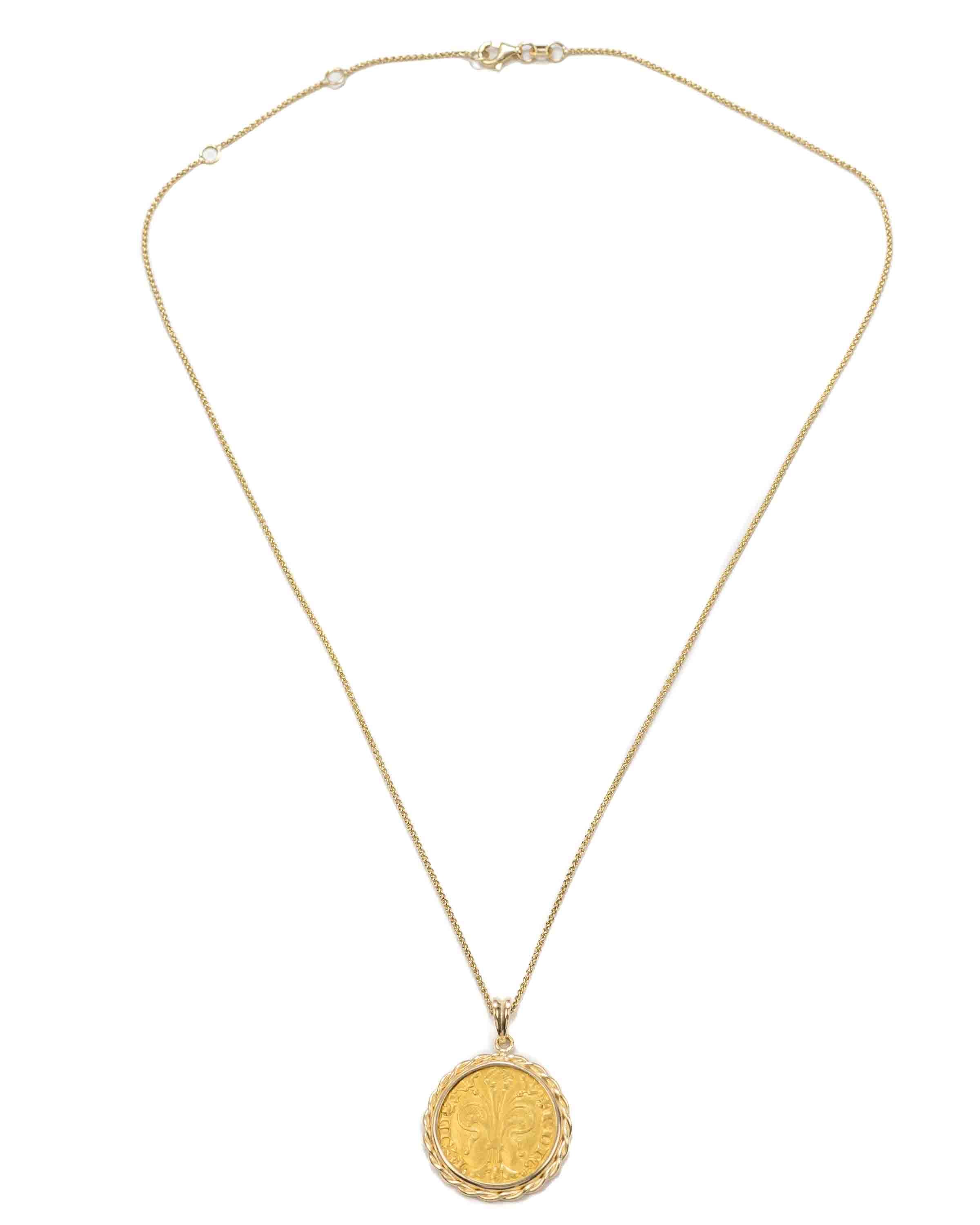 14k Gold Genuine Ancient French Coin Necklace (Gold Florin; 1314-1340 A.D.)
