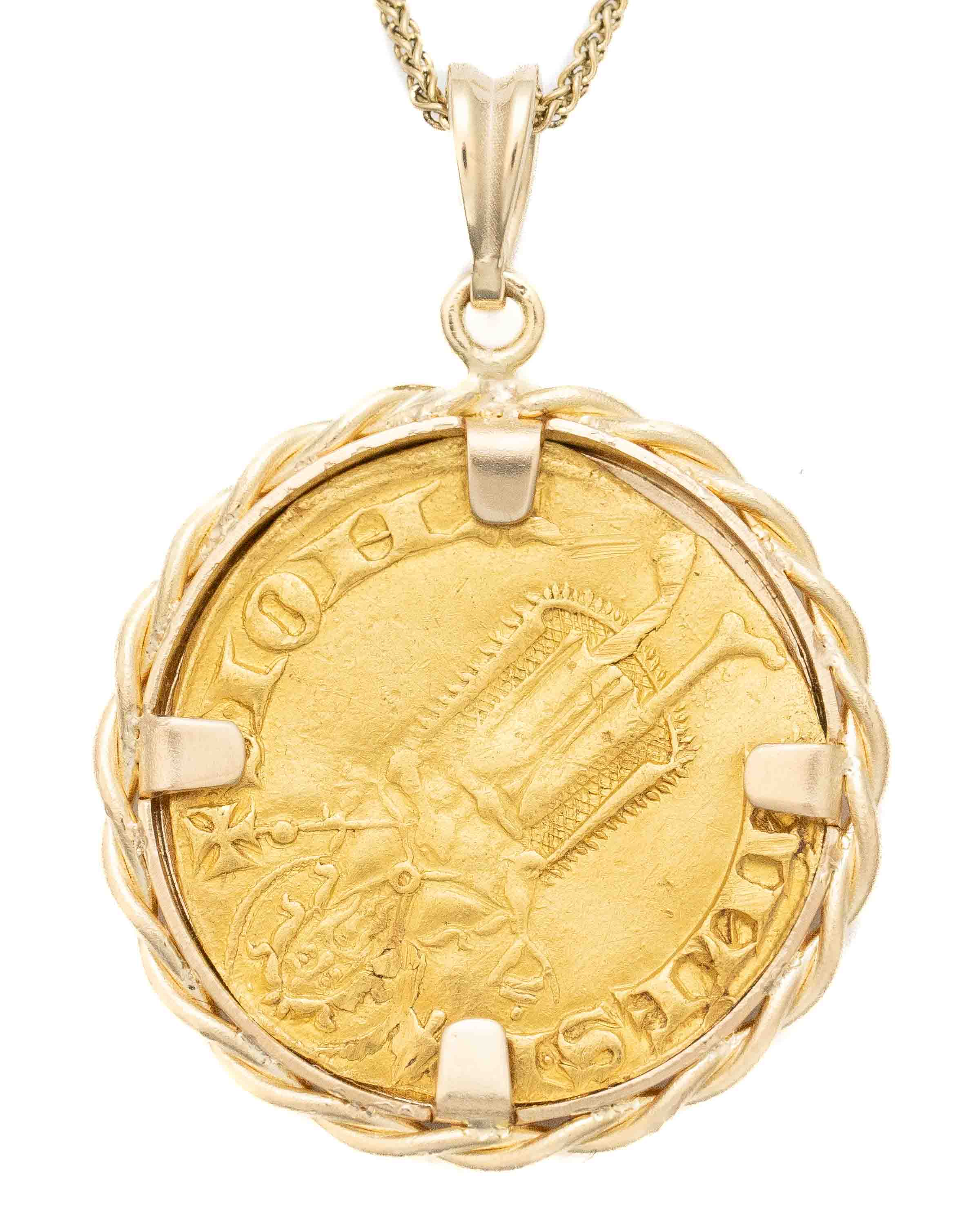 14k Gold Genuine Ancient French Coin Necklace (Gold Florin; 1314-1340 A.D.)