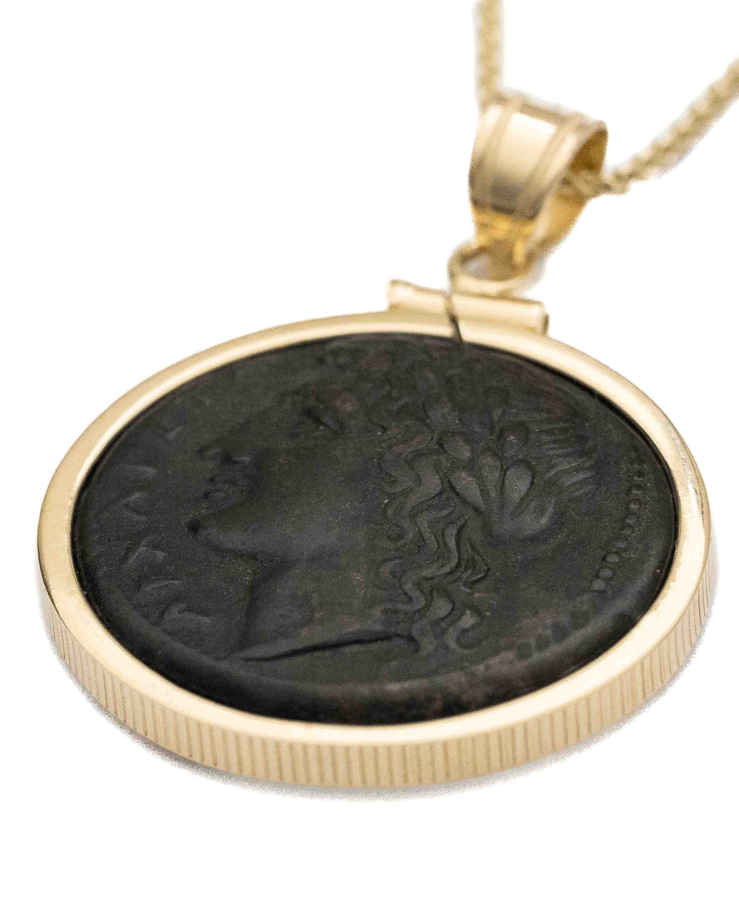 14k Gold Genuine Ancient Greek Coin Necklace (Apollo; 275-265 B.C.)