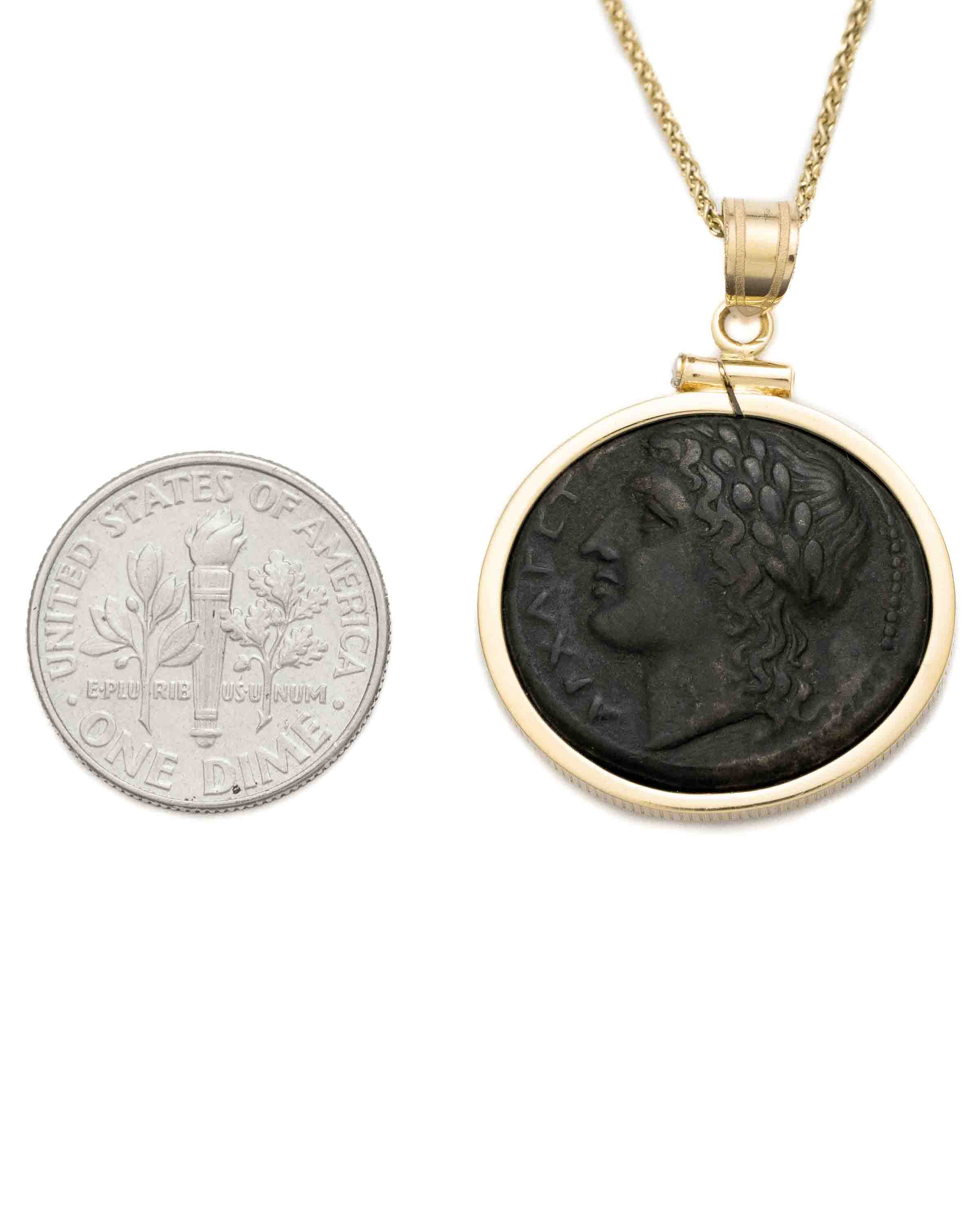 14k Gold Genuine Ancient Greek Coin Necklace (Apollo; 275-265 B.C.)
