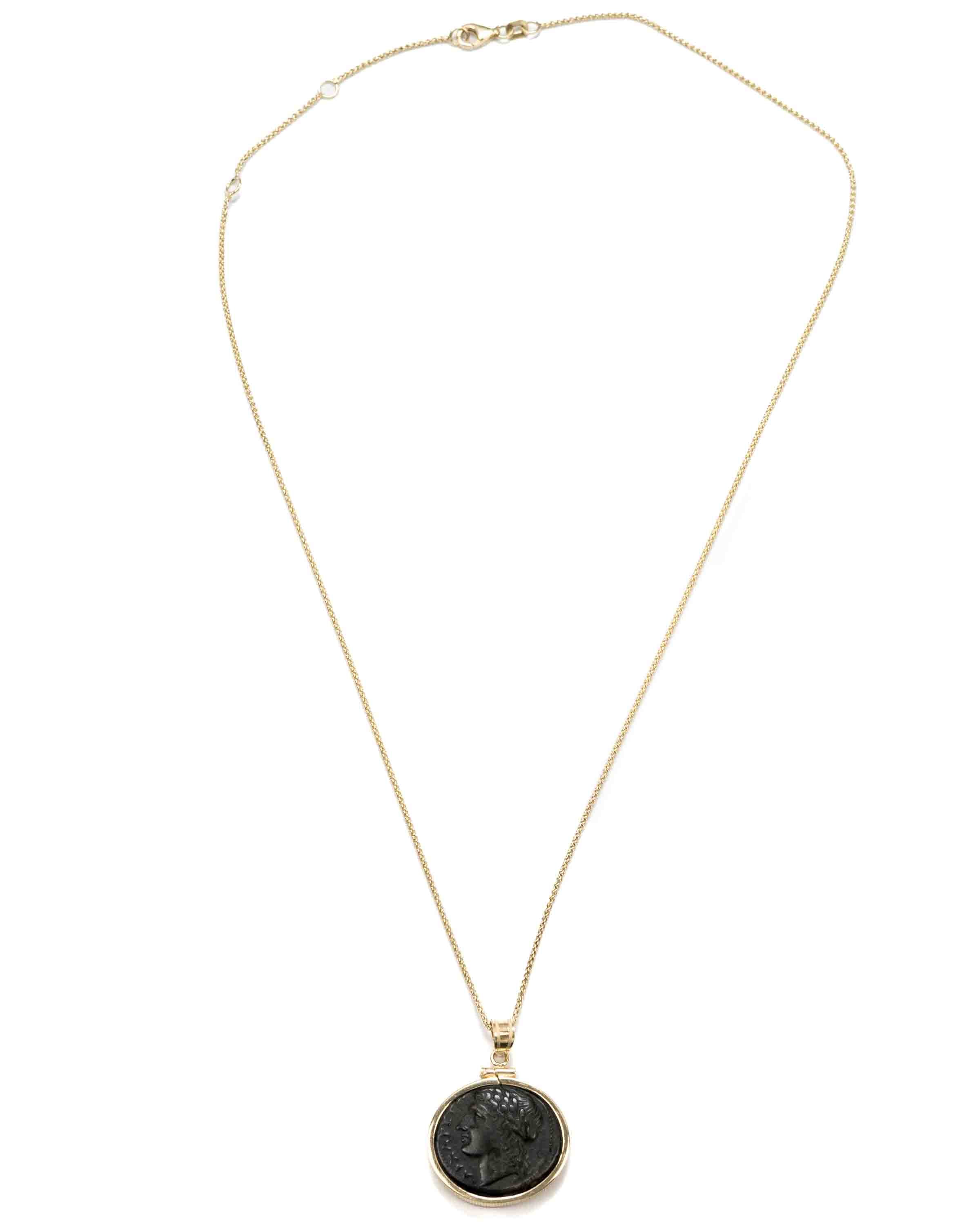 14k Gold Genuine Ancient Greek Coin Necklace (Apollo; 275-265 B.C.)