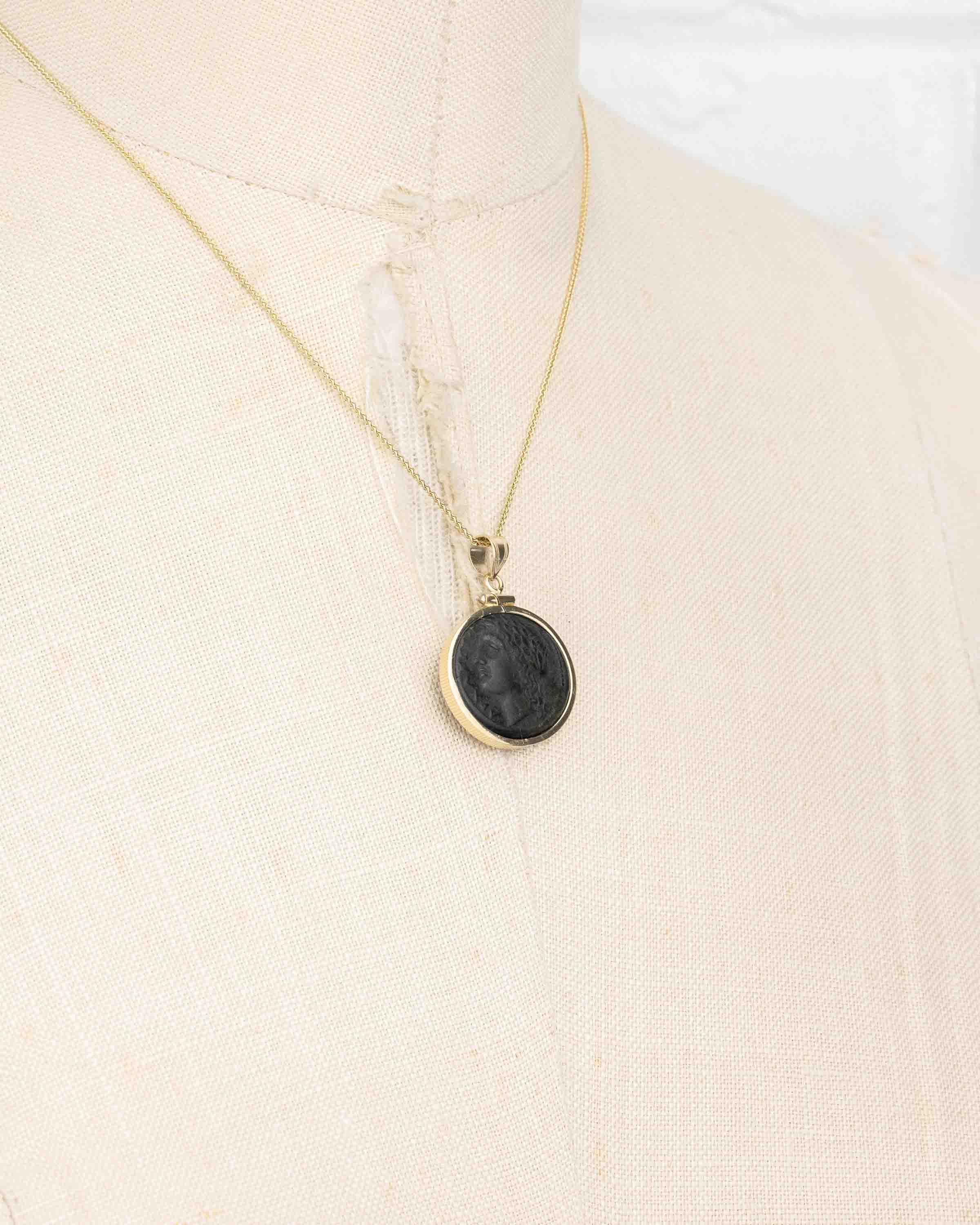 14k Gold Genuine Ancient Greek Coin Necklace (Apollo; 275-265 B.C.)
