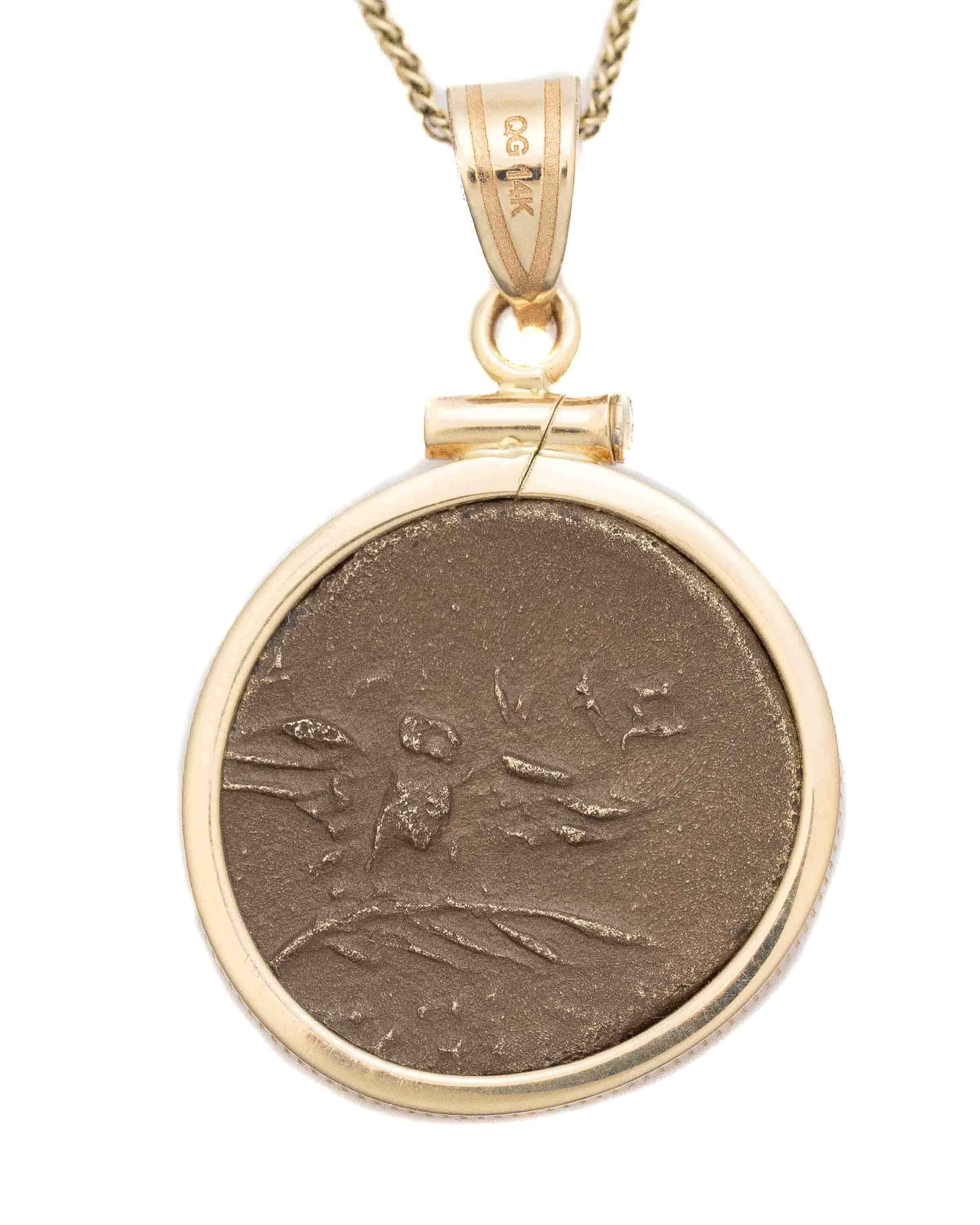14k Gold Genuine Ancient Greek Coin Necklace (Athena/Owl; 200-133 B.C.)
