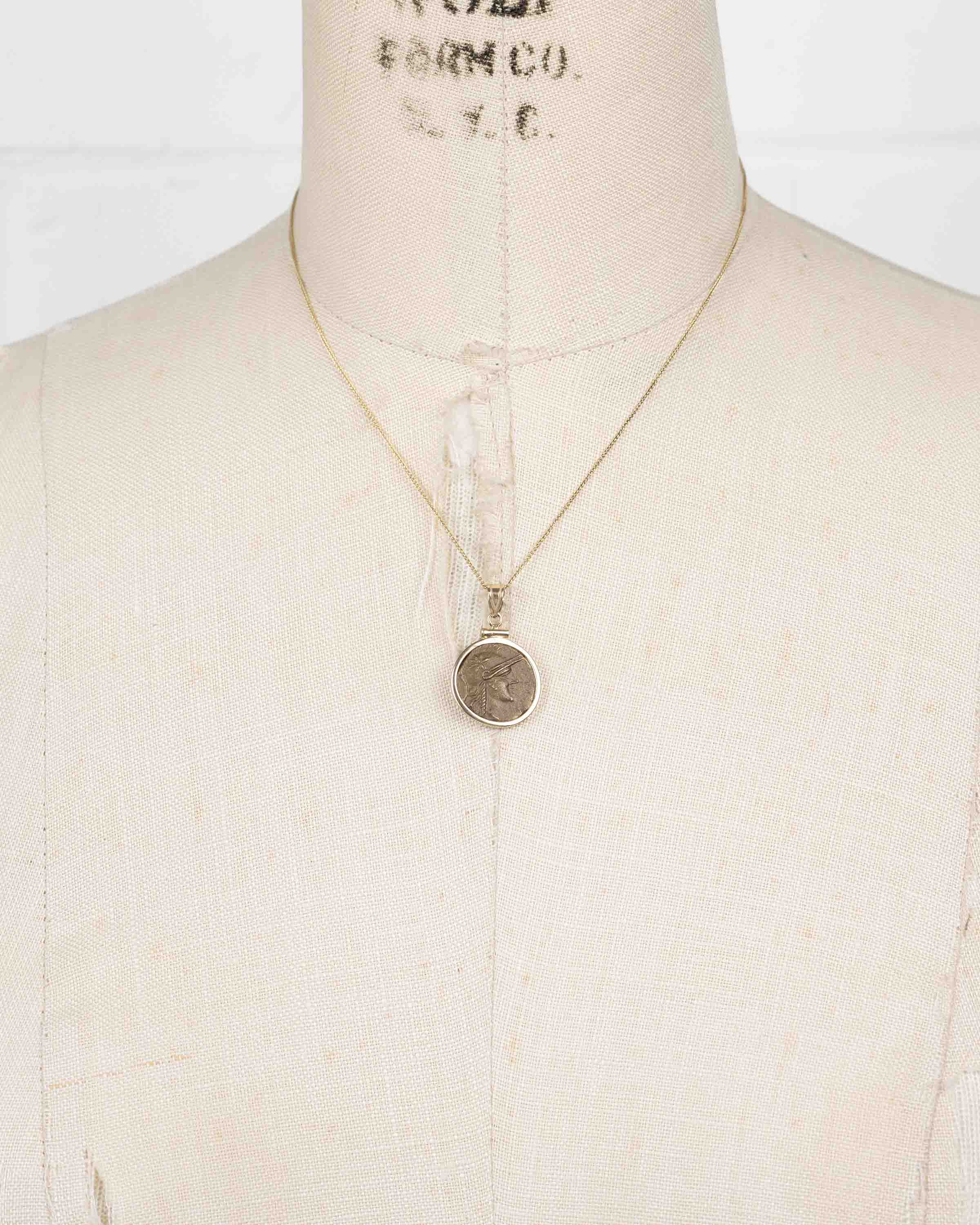 14k Gold Genuine Ancient Greek Coin Necklace (Athena/Owl; 200-133 B.C.)