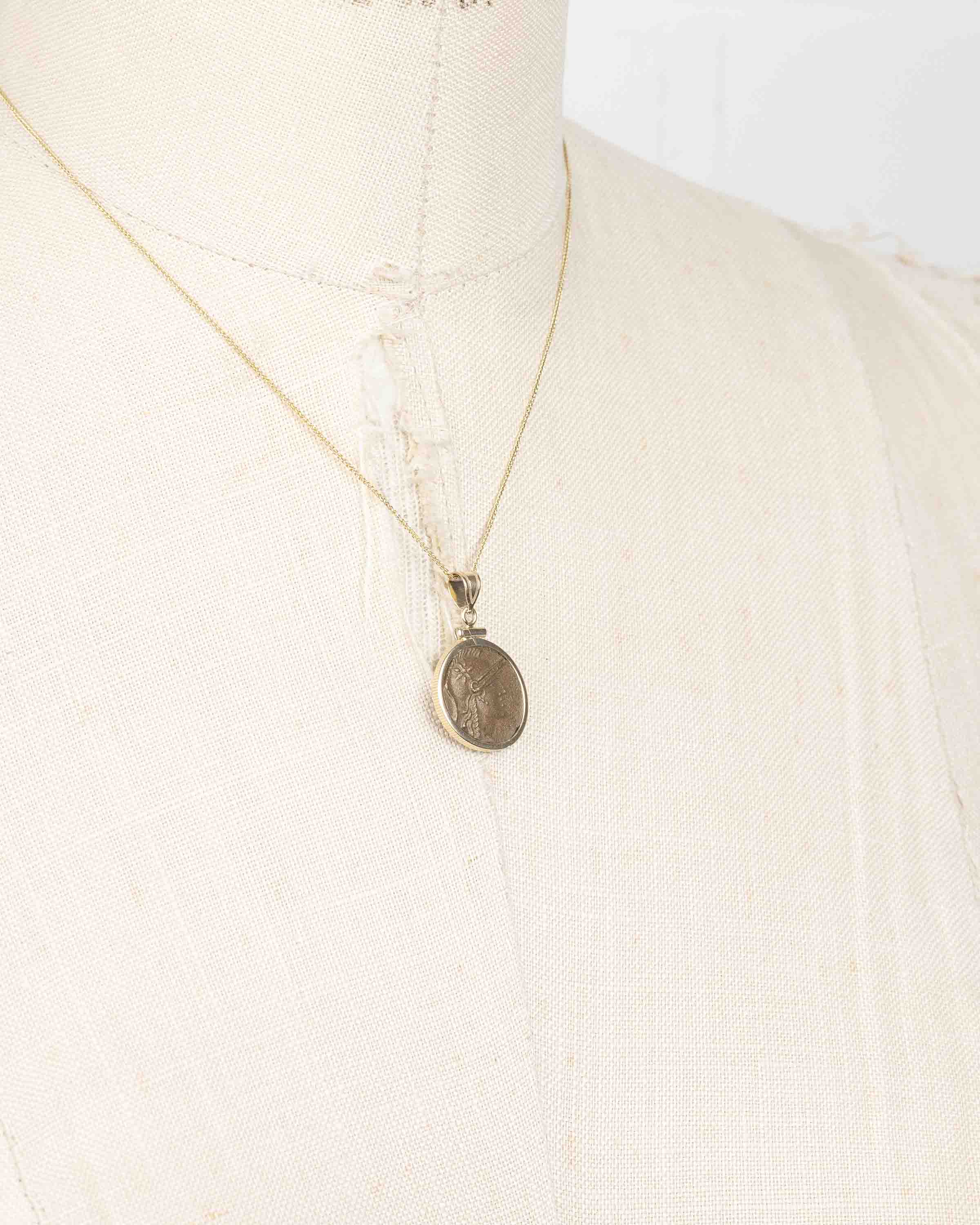 14k Gold Genuine Ancient Greek Coin Necklace (Athena/Owl; 200-133 B.C.)