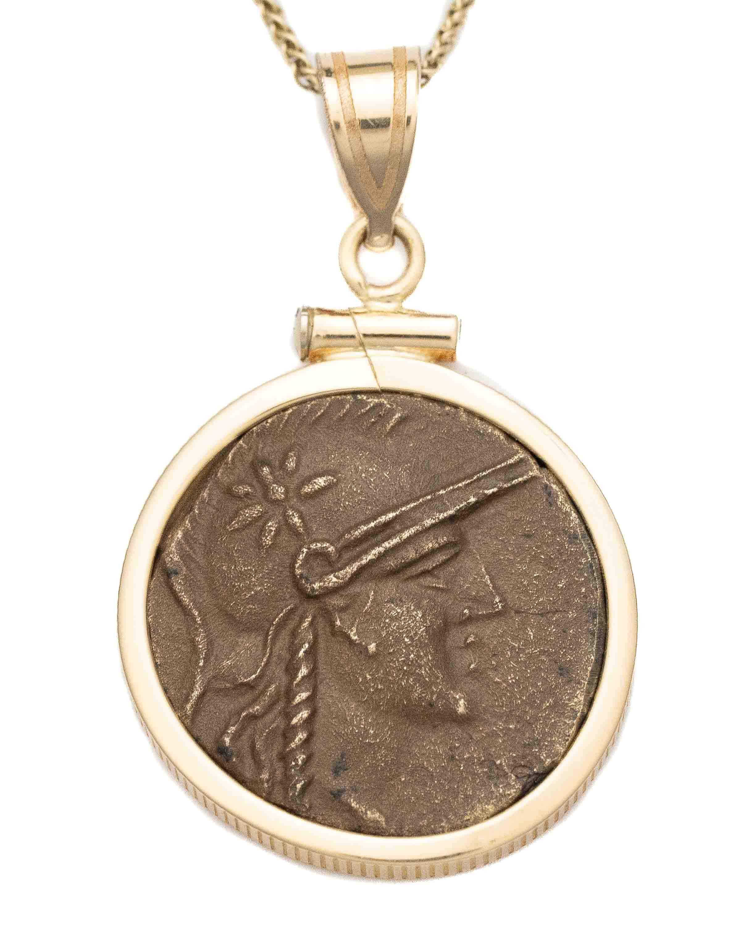 14k Gold Genuine Ancient Greek Coin Necklace (Athena/Owl; 200-133 B.C.)