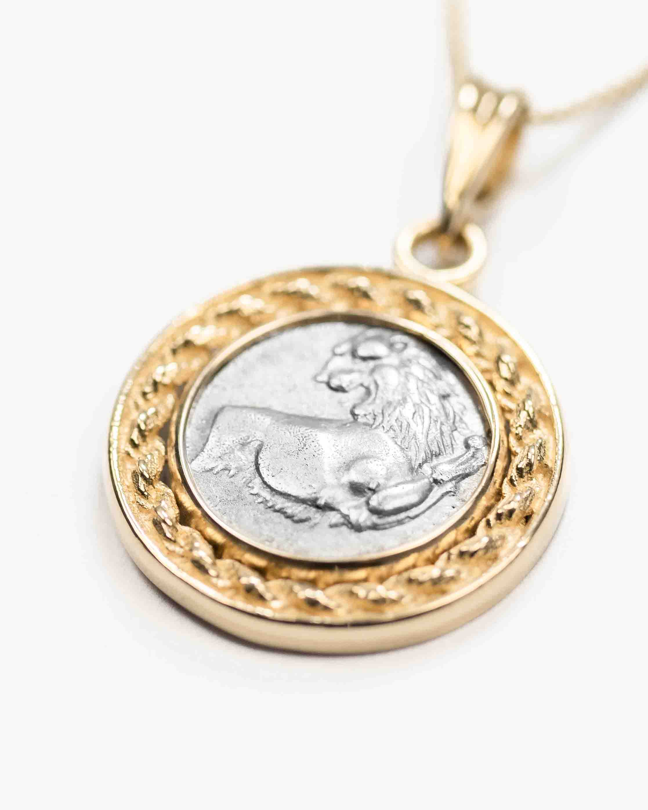 14k Gold Genuine Ancient Greek Coin Necklace (Cherronesos Lion; 386-338 B.C.)