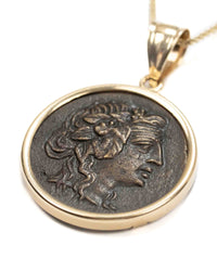14k Gold Genuine Ancient Greek Coin Necklace (Dionysus; 85-65 B.C.)