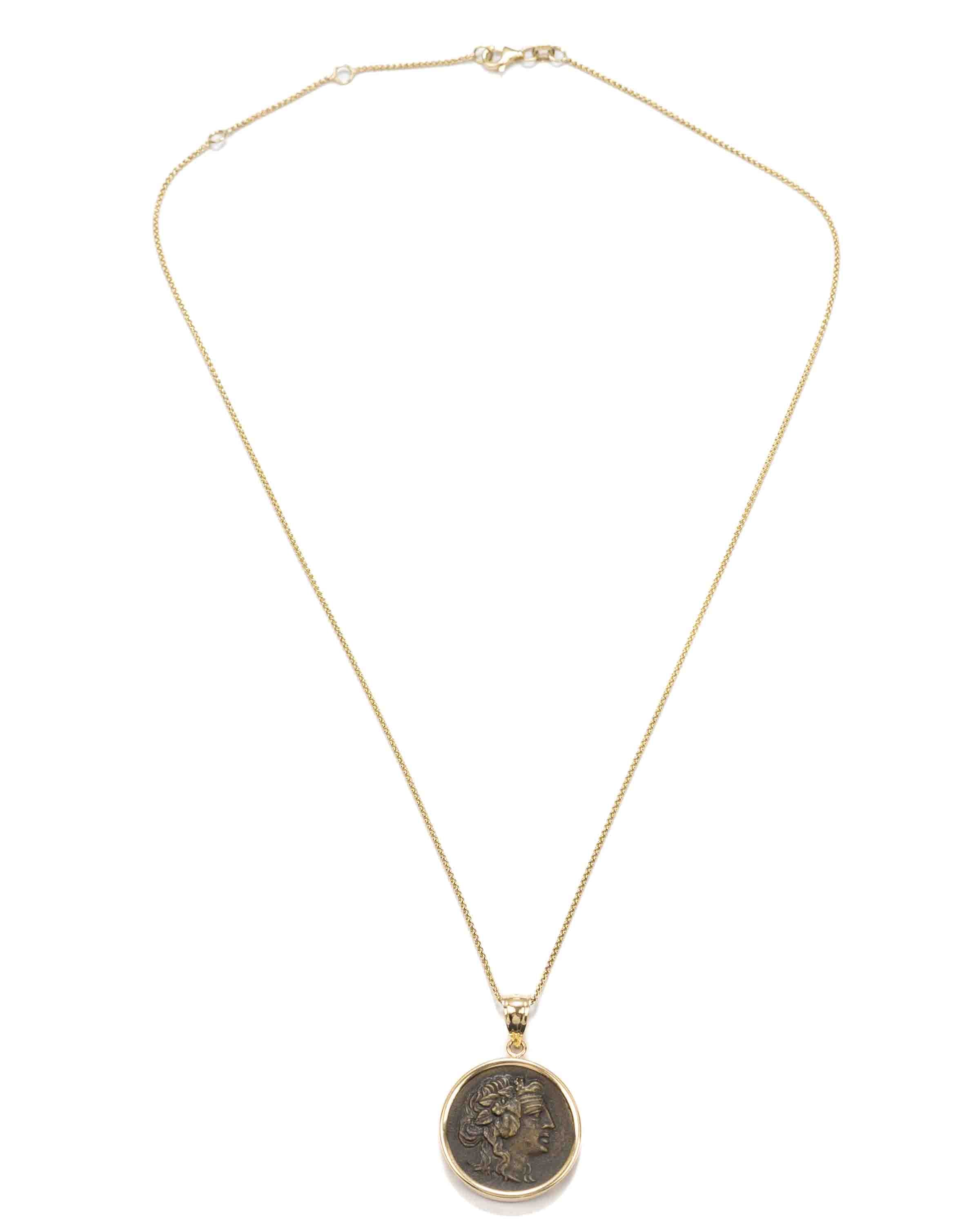 14k Gold Genuine Ancient Greek Coin Necklace (Dionysus; 85-65 B.C.)