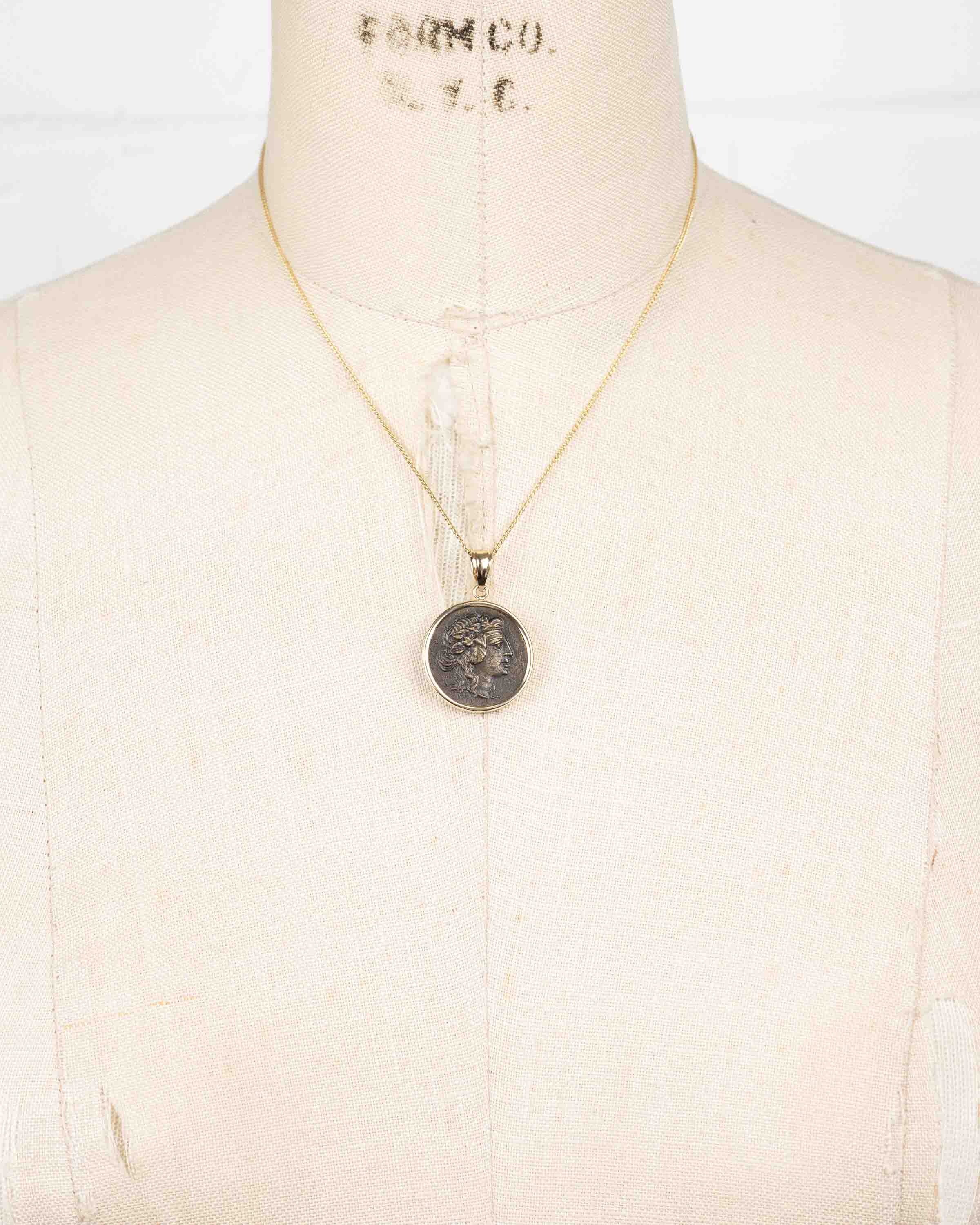 14k Gold Genuine Ancient Greek Coin Necklace (Dionysus; 85-65 B.C.)