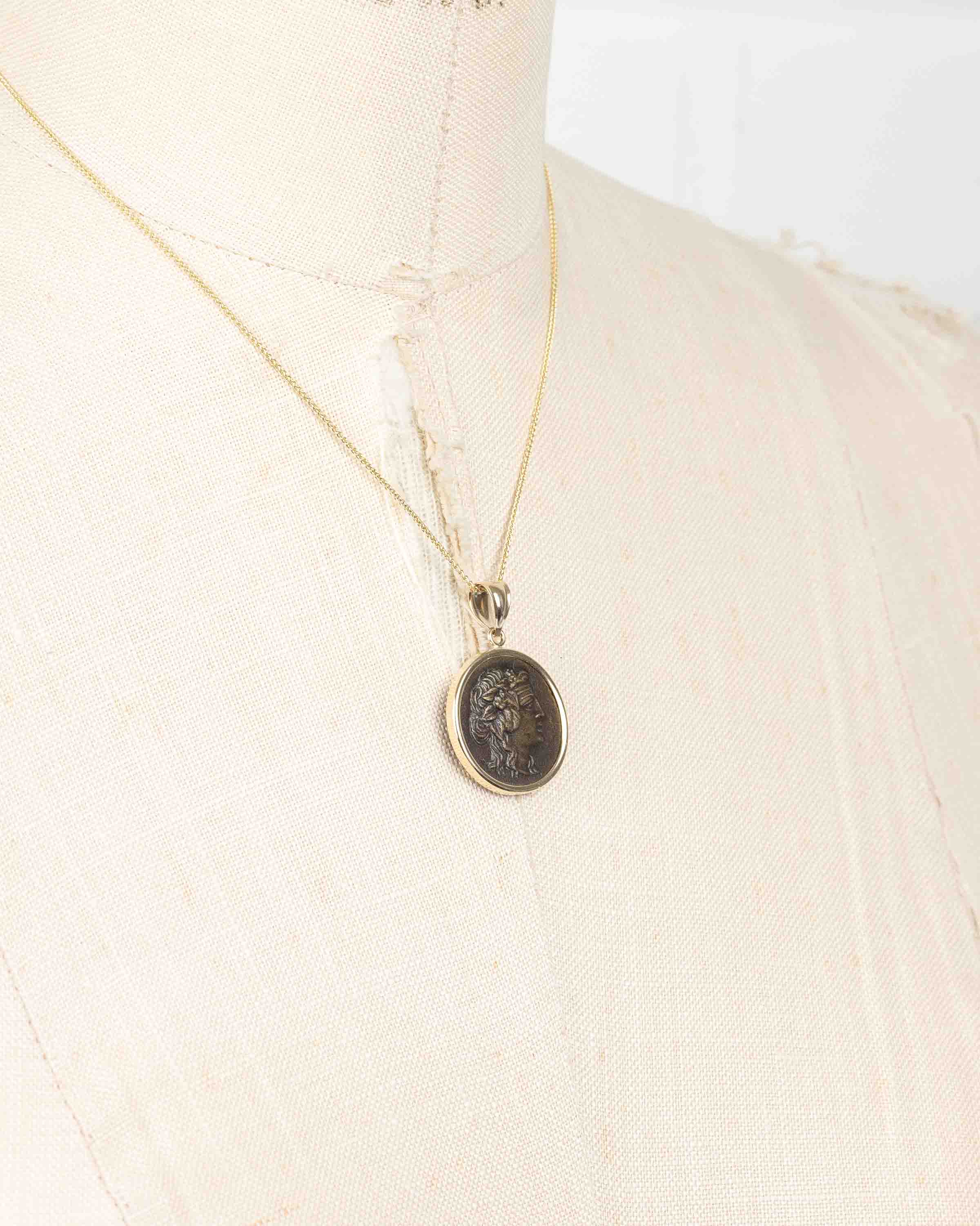 14k Gold Genuine Ancient Greek Coin Necklace (Dionysus; 85-65 B.C.)