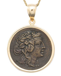 14k Gold Genuine Ancient Greek Coin Necklace (Dionysus; 85-65 B.C.)