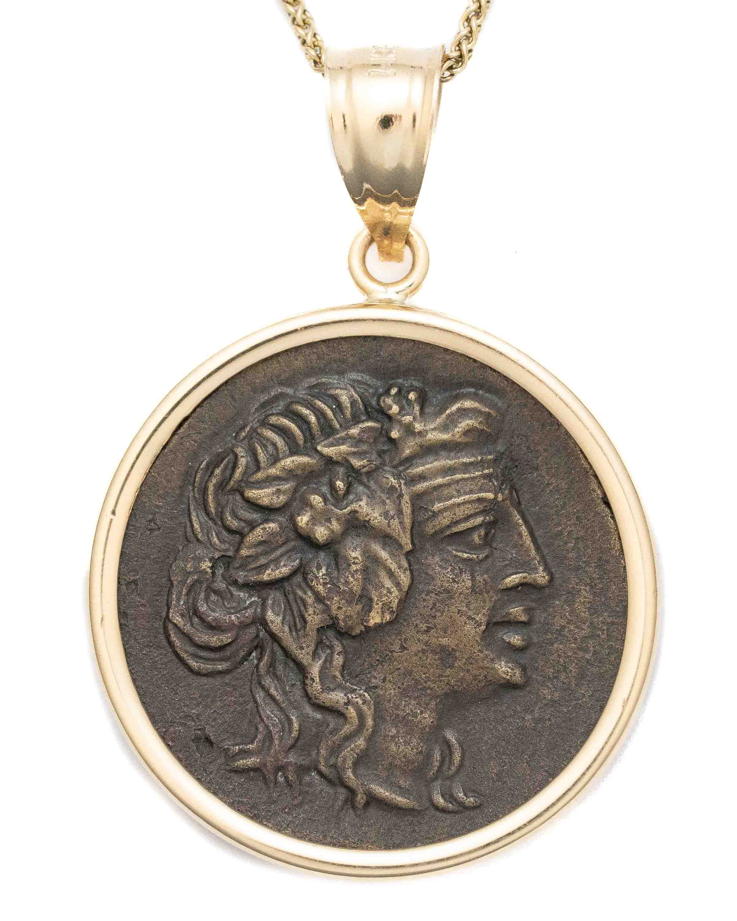 14k Gold Genuine Ancient Greek Coin Necklace (Dionysus; 85-65 B.C.)