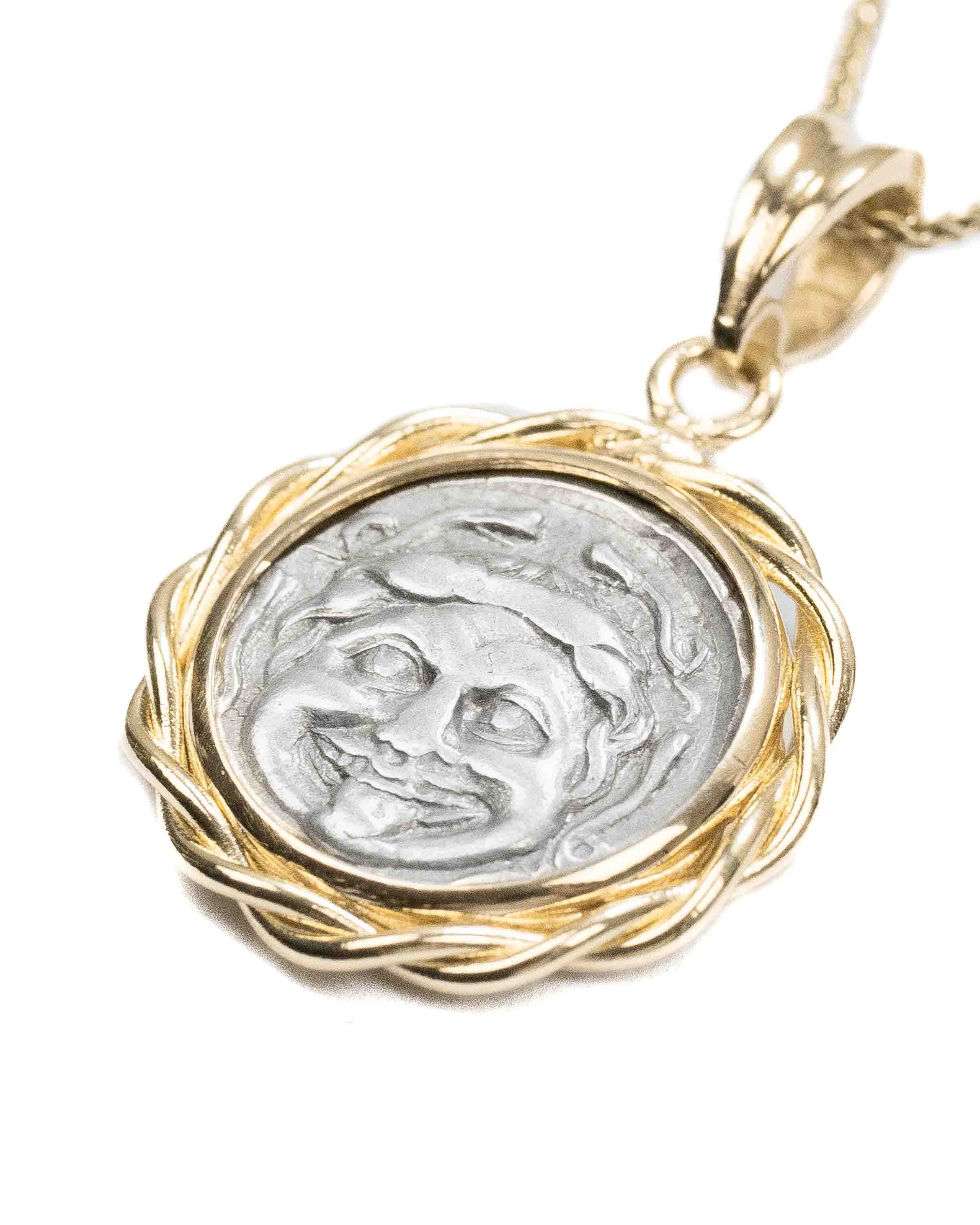 14k Gold Genuine Ancient Greek Coin Necklace (Medusa; 400-301 B.C.)