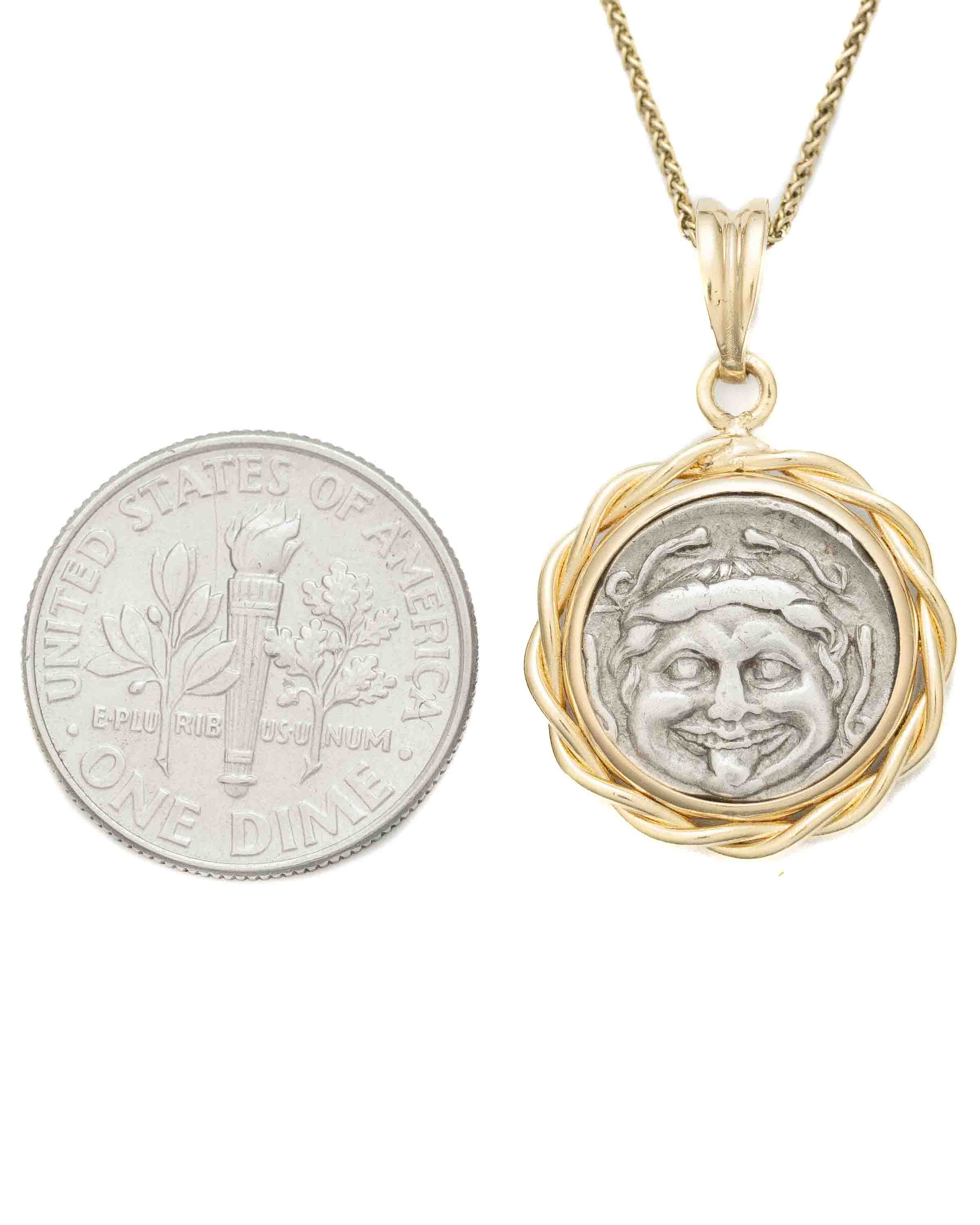 14k Gold Genuine Ancient Greek Coin Necklace (Medusa; 400-301 B.C.)