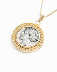 14k Gold Genuine Ancient Greek Coin Necklace (Persephone-Tanit; 264-241 B.C.)