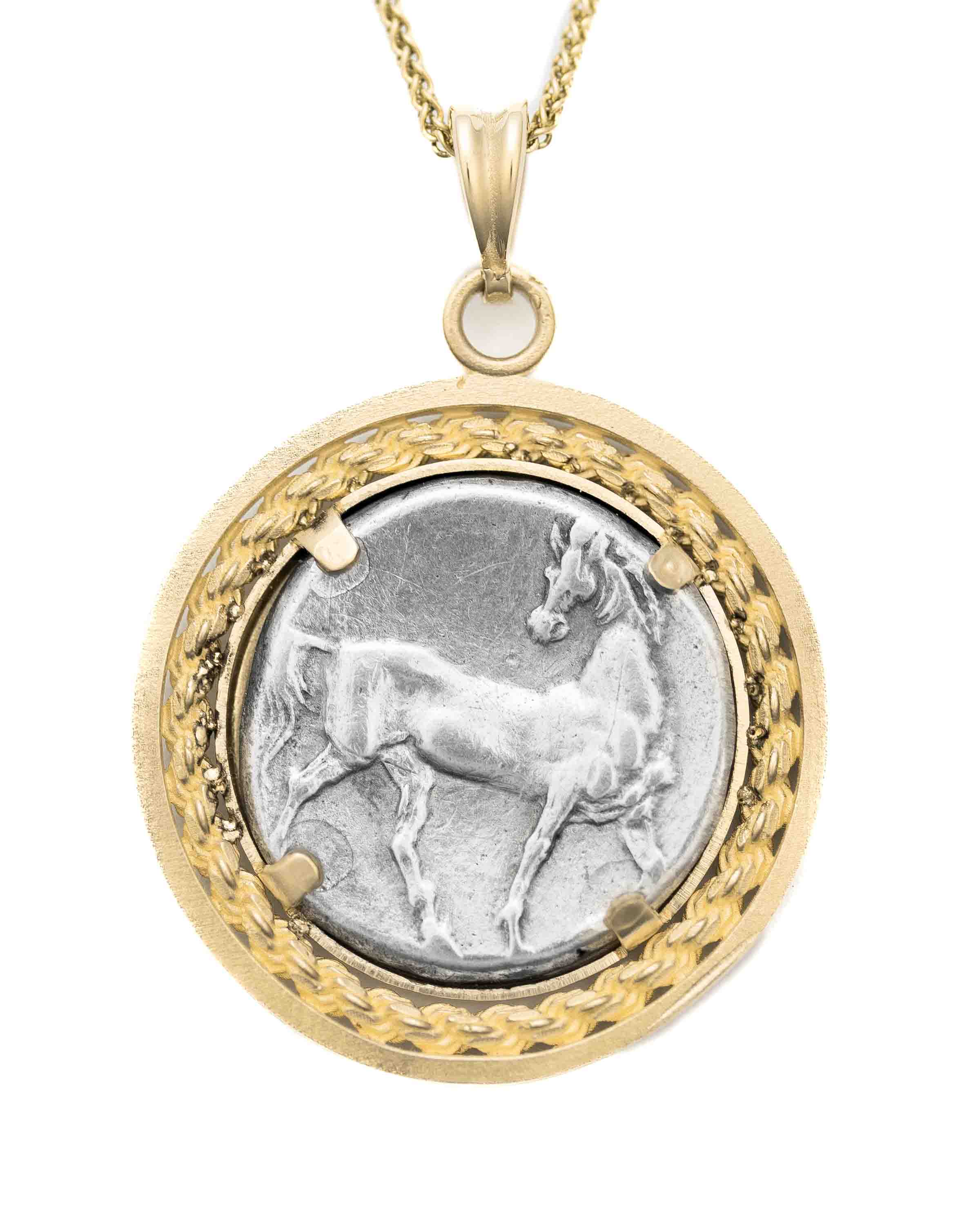 14k Gold Genuine Ancient Greek Coin Necklace (Persephone-Tanit; 264-241 B.C.)