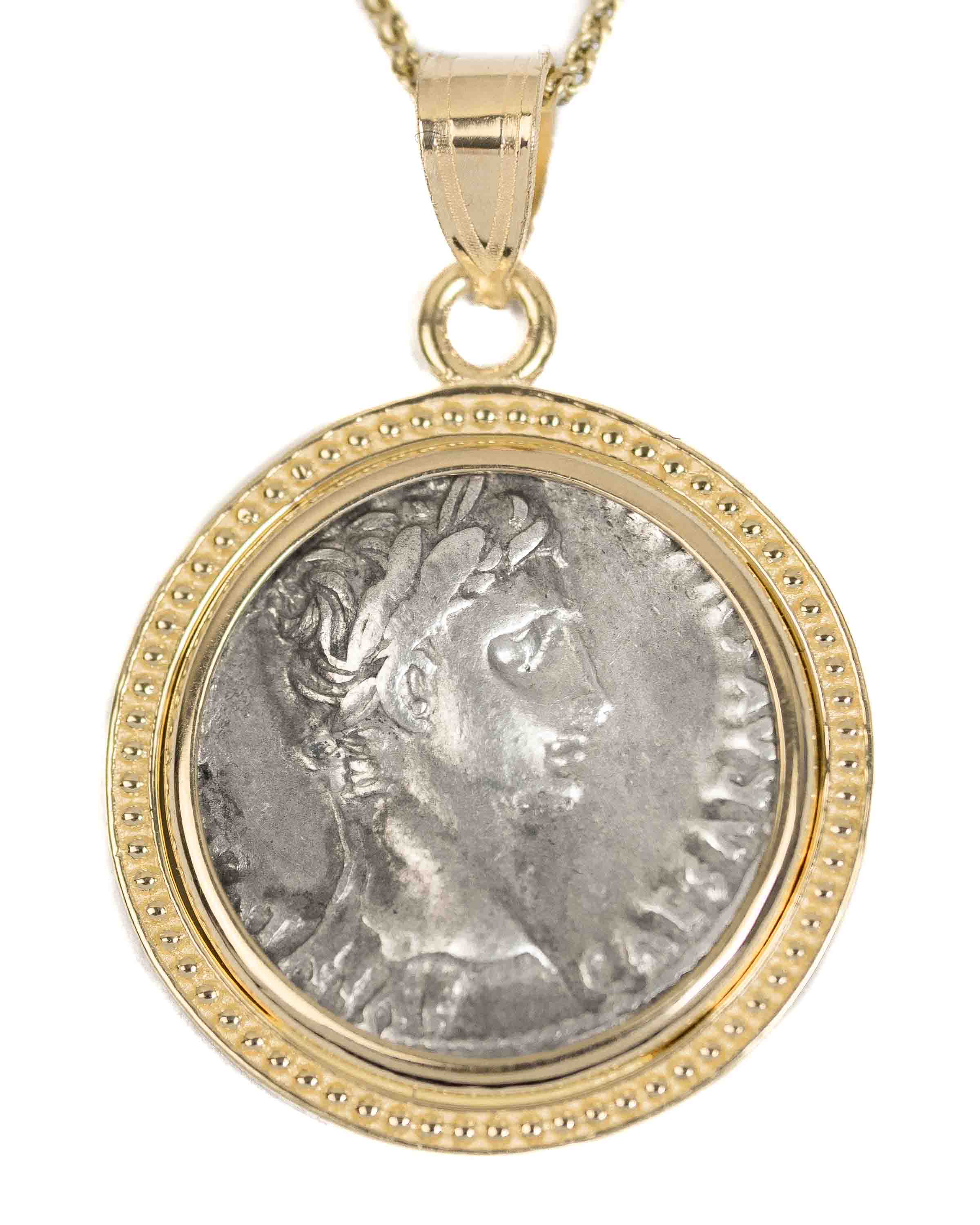 14k Gold Genuine Ancient Roman Coin Necklace (Augustus; 27 B.C.-14 A.D.)