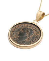 14k Gold Genuine Ancient Roman Coin Necklace (Crispus; 317-326 A.D.)
