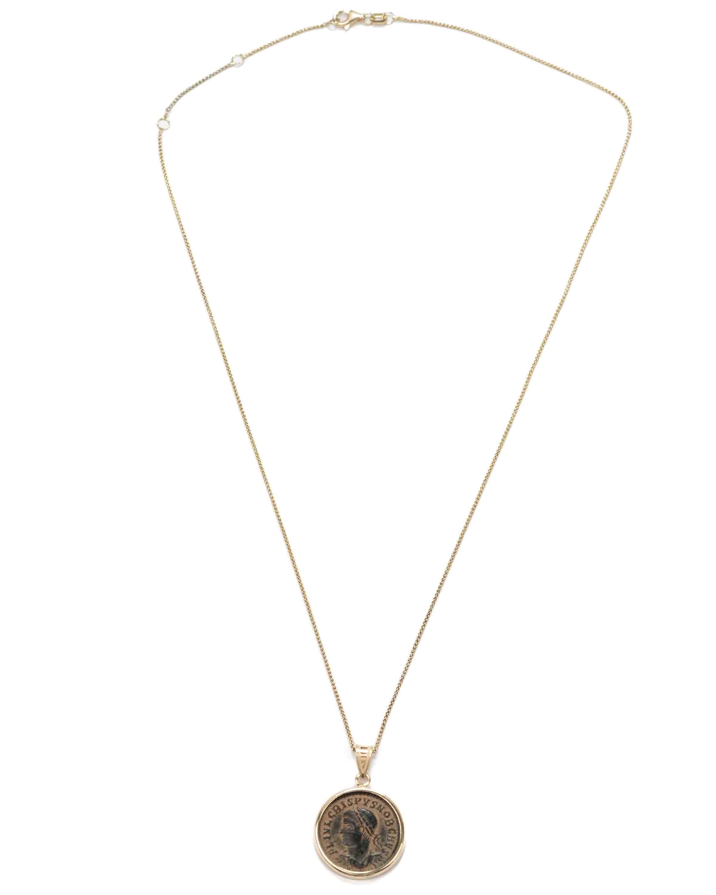 14k Gold Genuine Ancient Roman Coin Necklace (Crispus; 317-326 A.D.)
