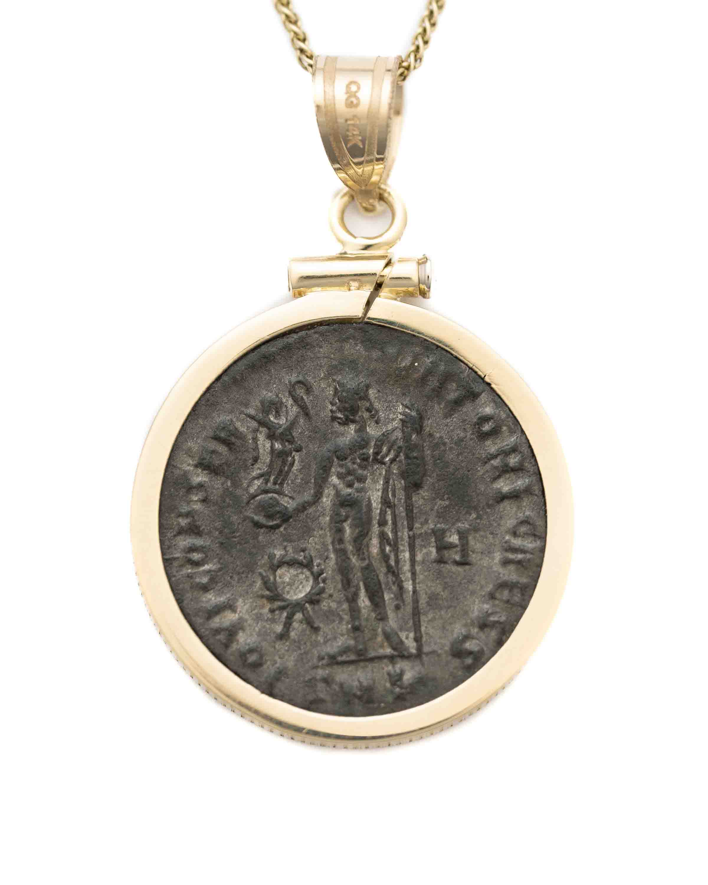 14k Gold Genuine Ancient Roman Coin Necklace (Crispus; 316-326 A.D.)