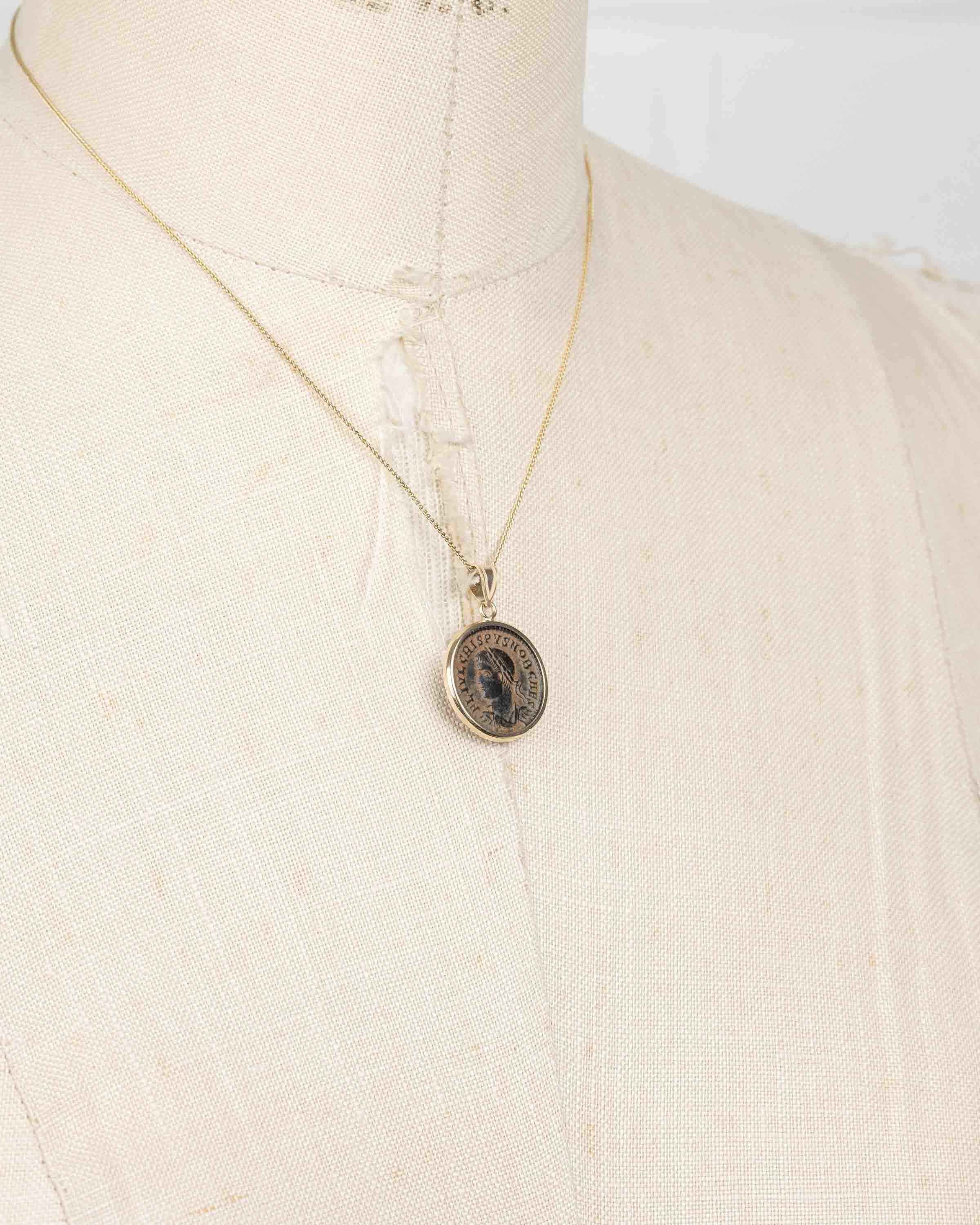 14k Gold Genuine Ancient Roman Coin Necklace (Crispus; 317-326 A.D.)