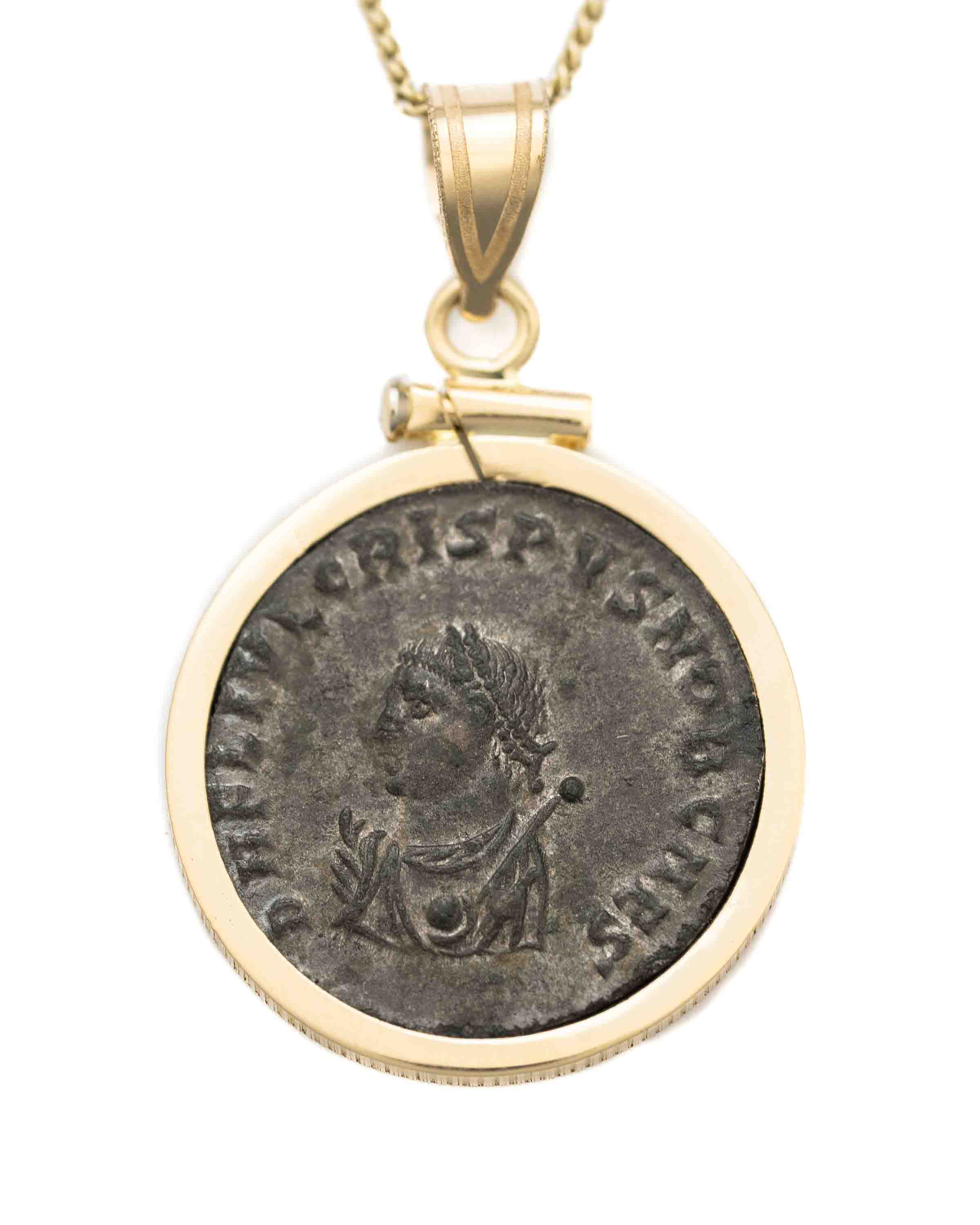14k Gold Genuine Ancient Roman Coin Necklace (Crispus; 316-326 A.D.)