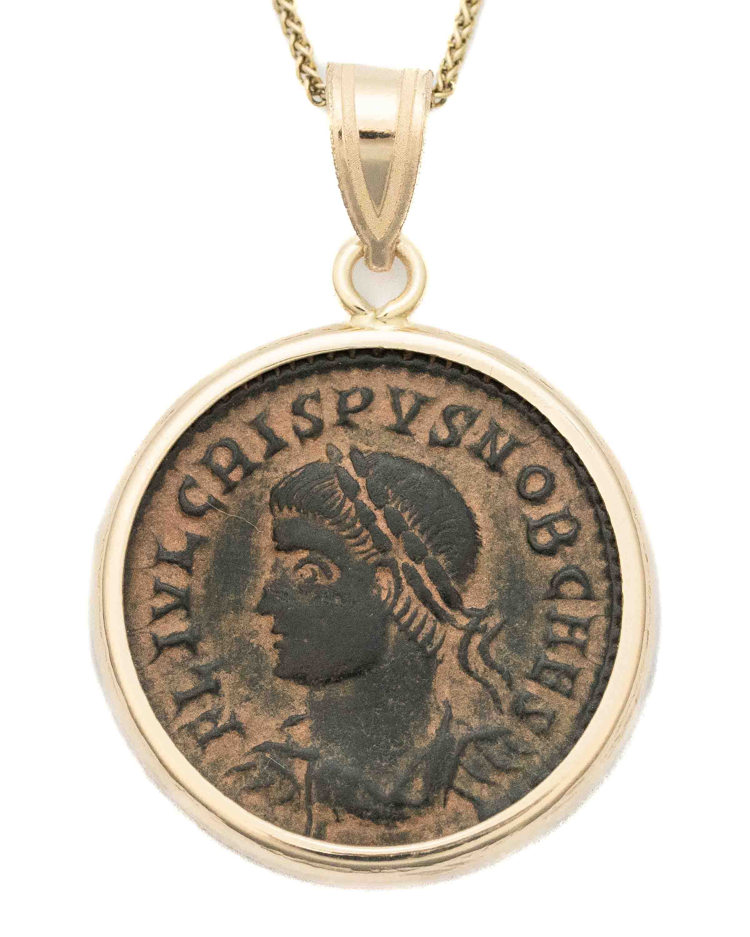 14k Gold Genuine Ancient Roman Coin Necklace (Crispus; 317-326 A.D.)