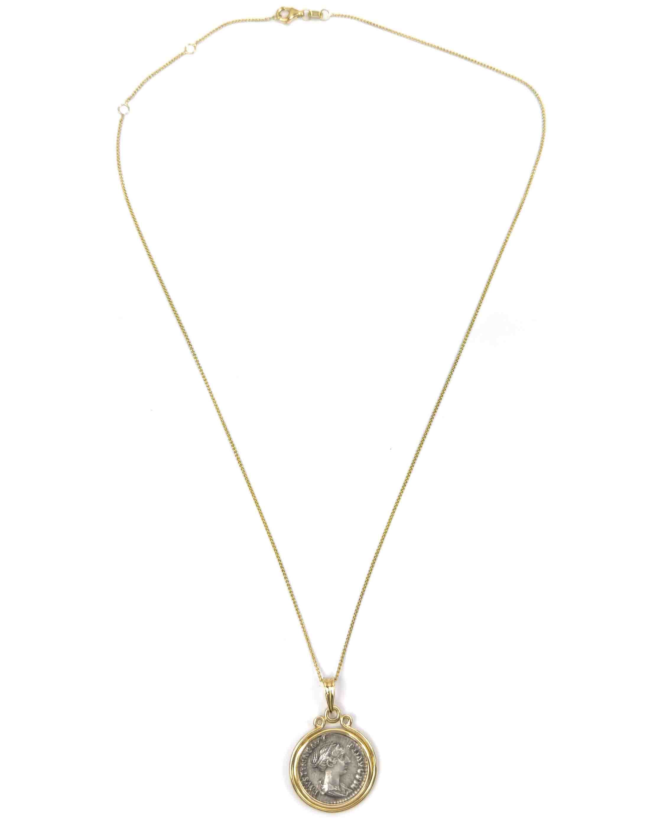 14k Gold Genuine Ancient Roman Coin Necklace (Faustina II; 147-175 A.D.)